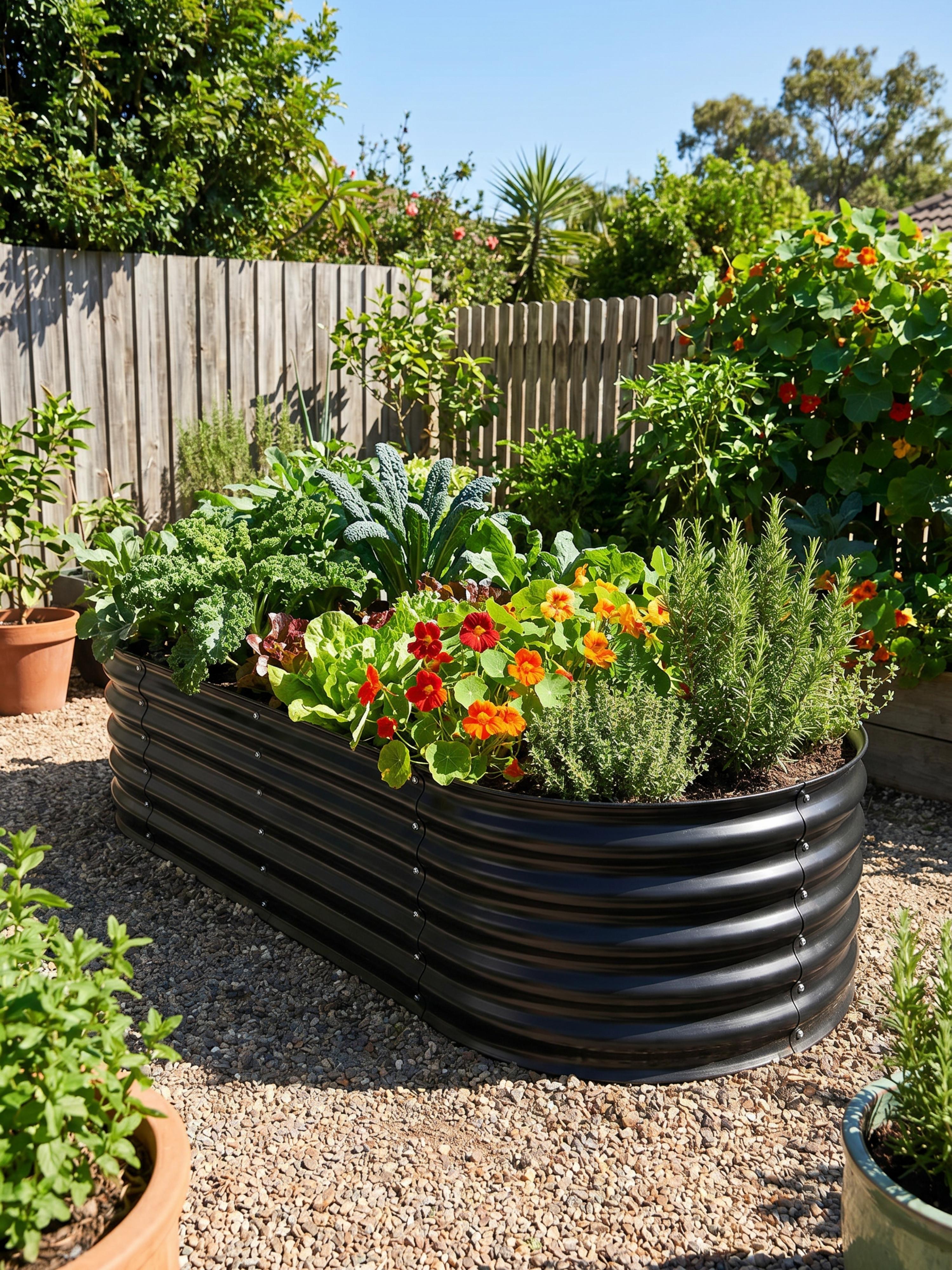 Canteiro Metálico Elevado para Jardim Oval 160x80cm Preto