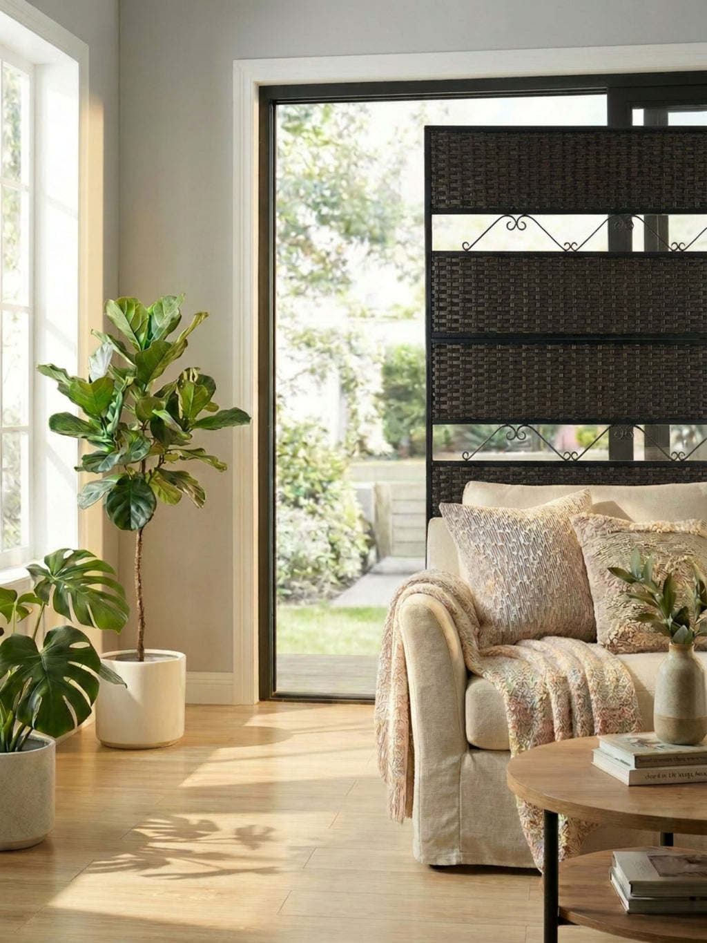Biombo Reto Rattan Metal Interno/Externo 1,8x1,2mt Marrom