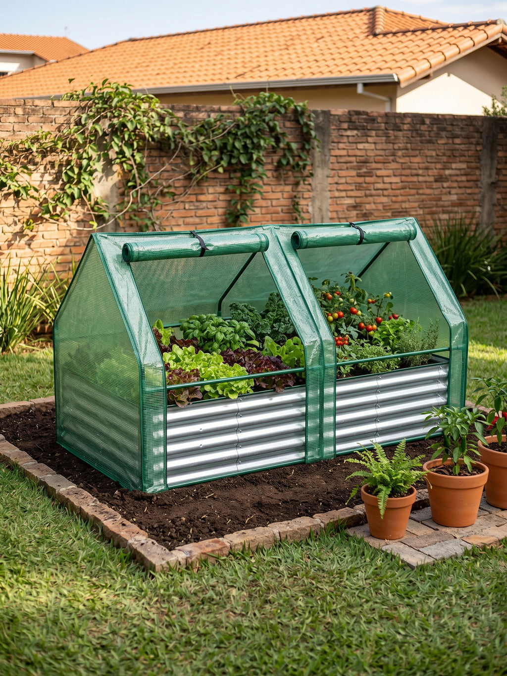 Canteiro Metálico para Jardim com Estufa 90cm x 180cm