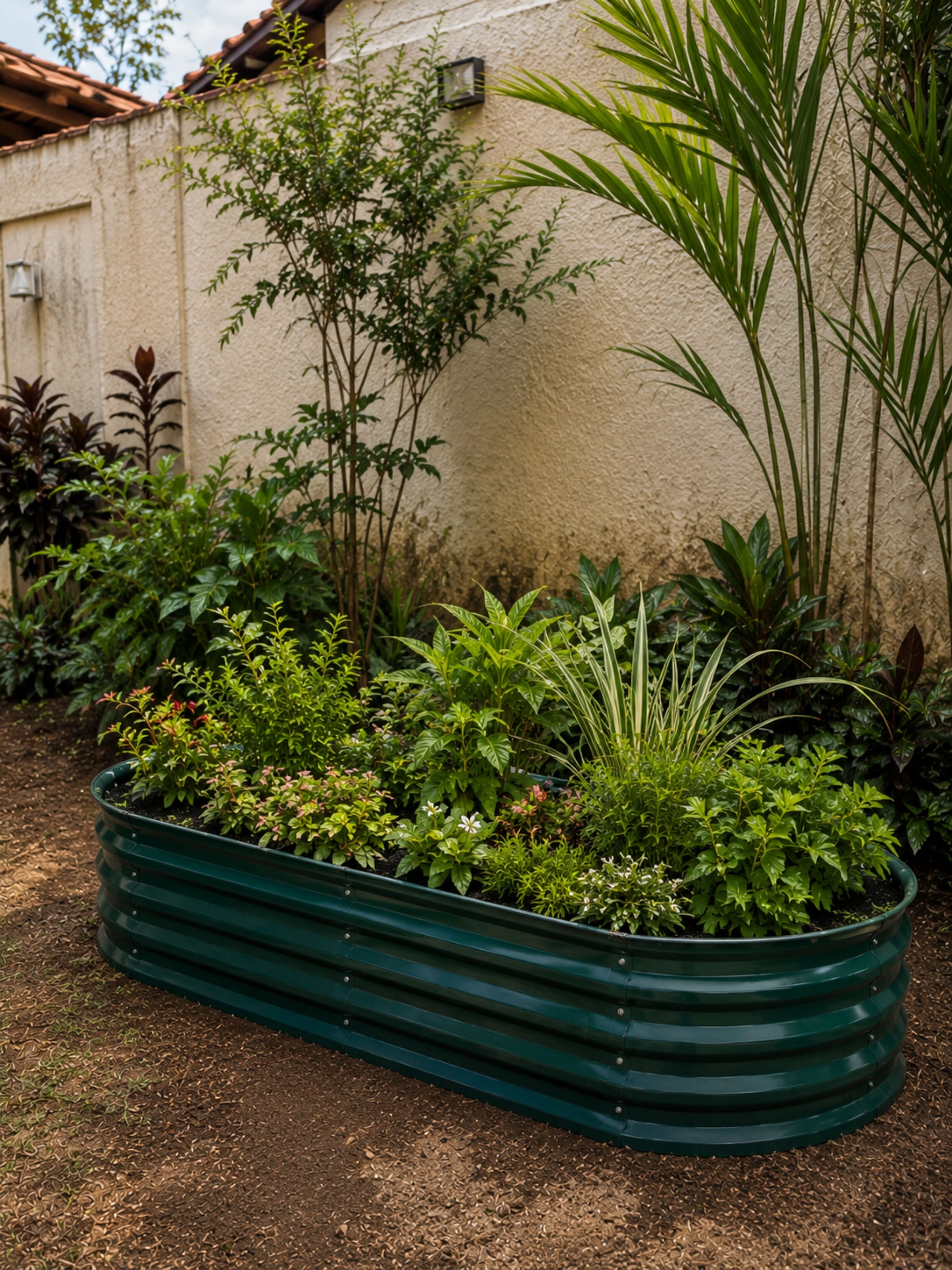 Canteiro Metálico Elevado Jardim Oval 240x120cm Verde Escuro
