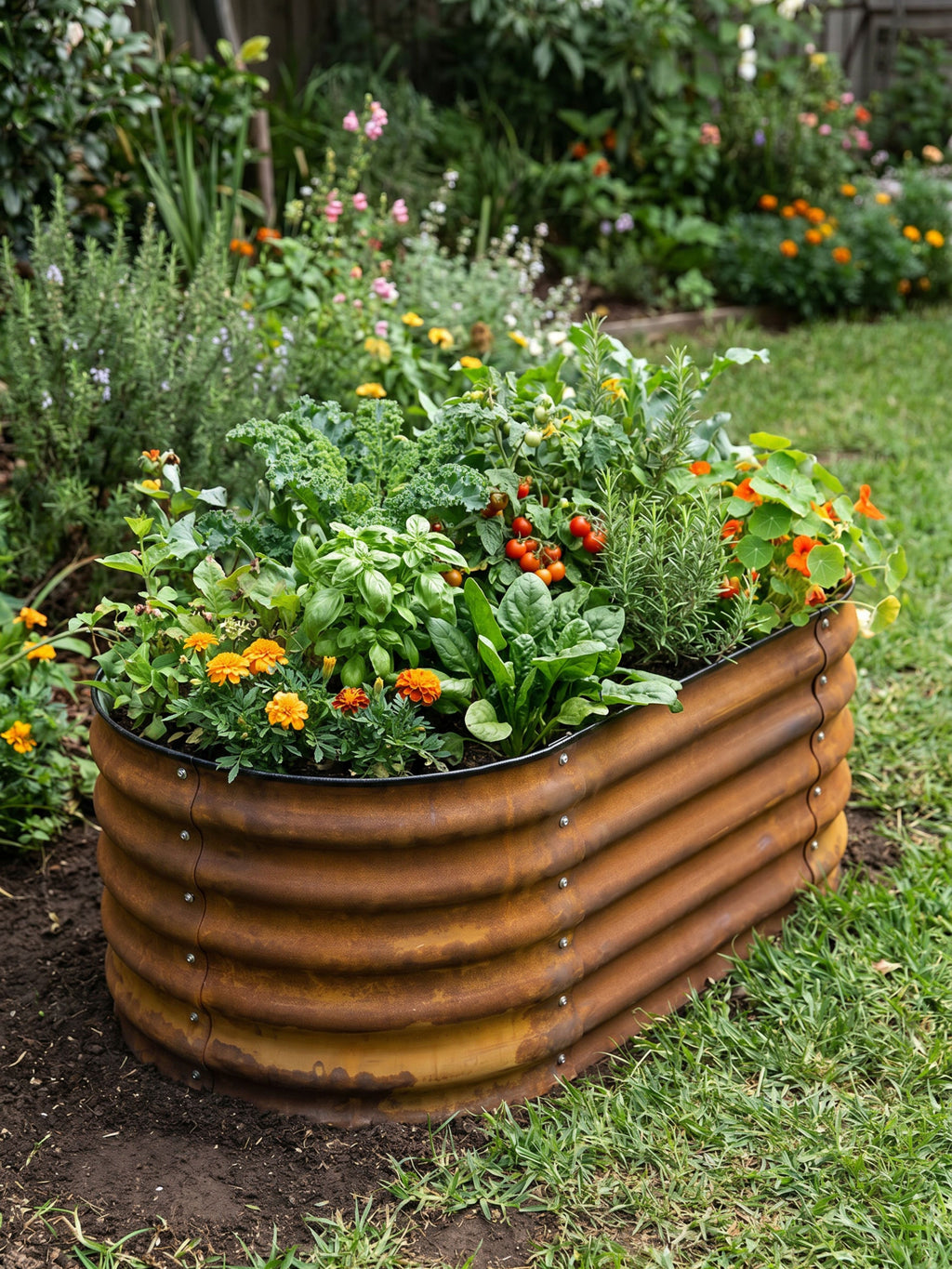 Canteiro Metálico Elevado para Jardim Oval 120x60cm Ferrugem