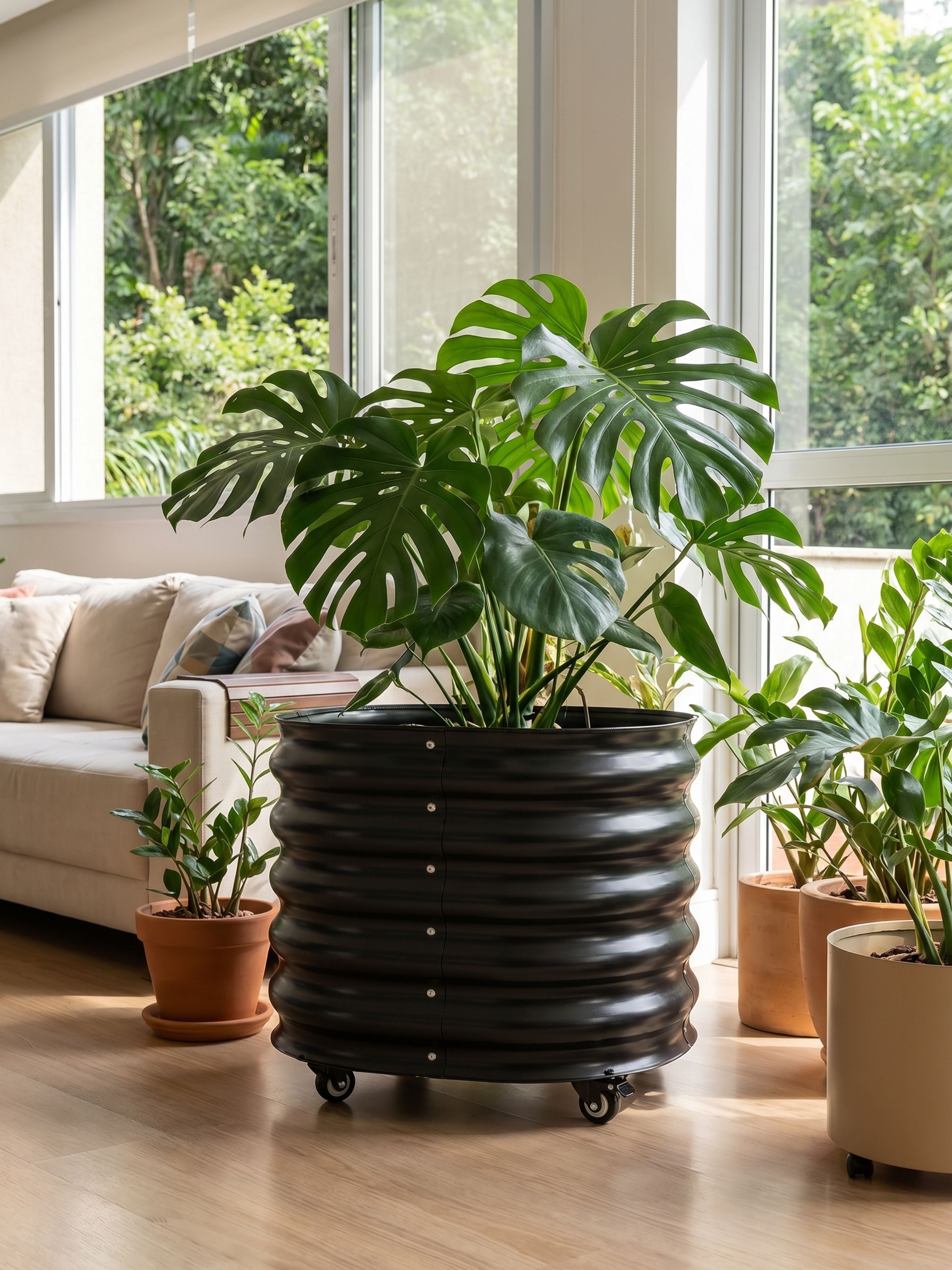 Vaso Metálico com Rodinhas para Plantas 60x60cm Preto