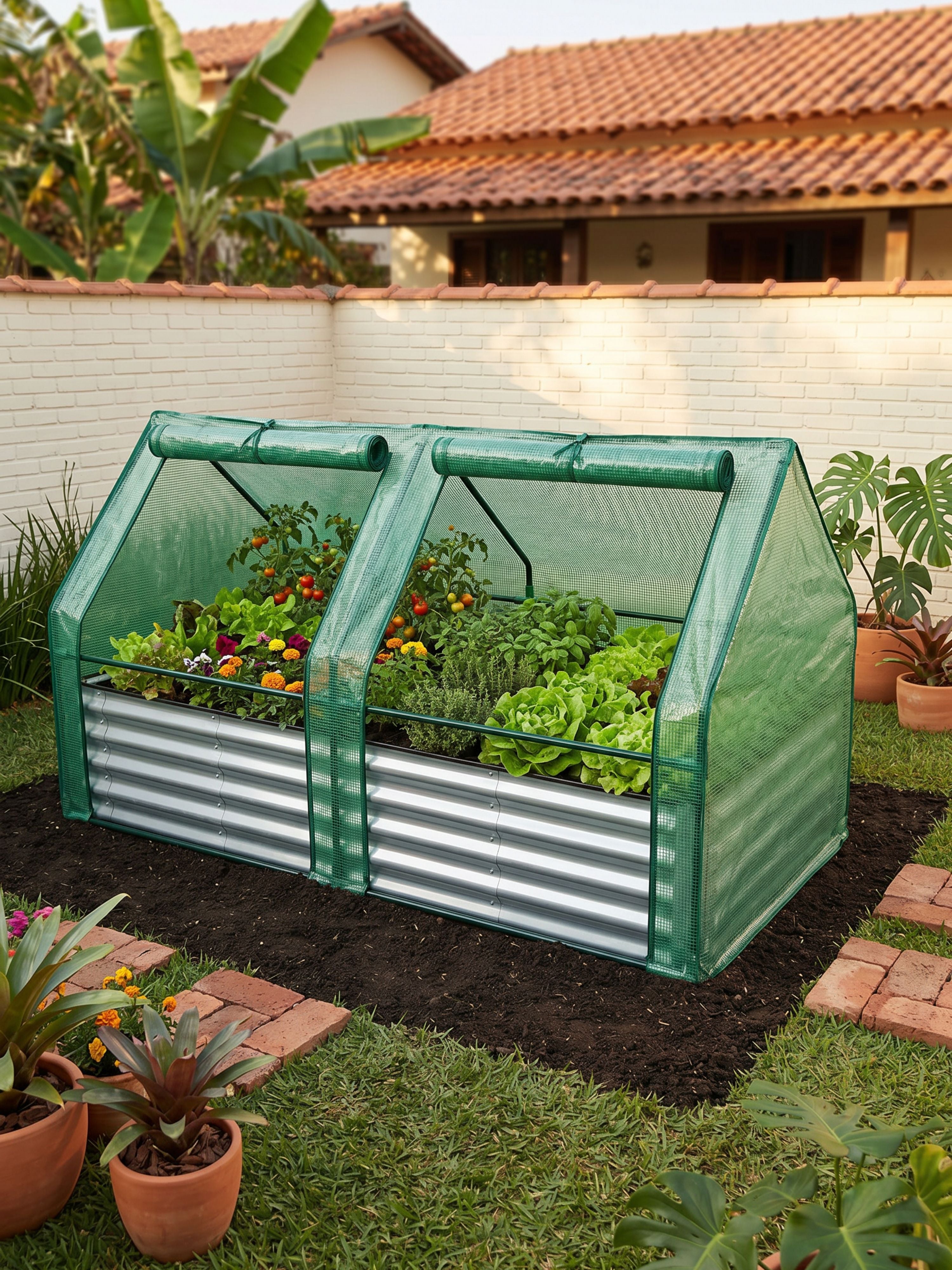 Canteiro Metálico para Jardim com Estufa 90cm x 180cm