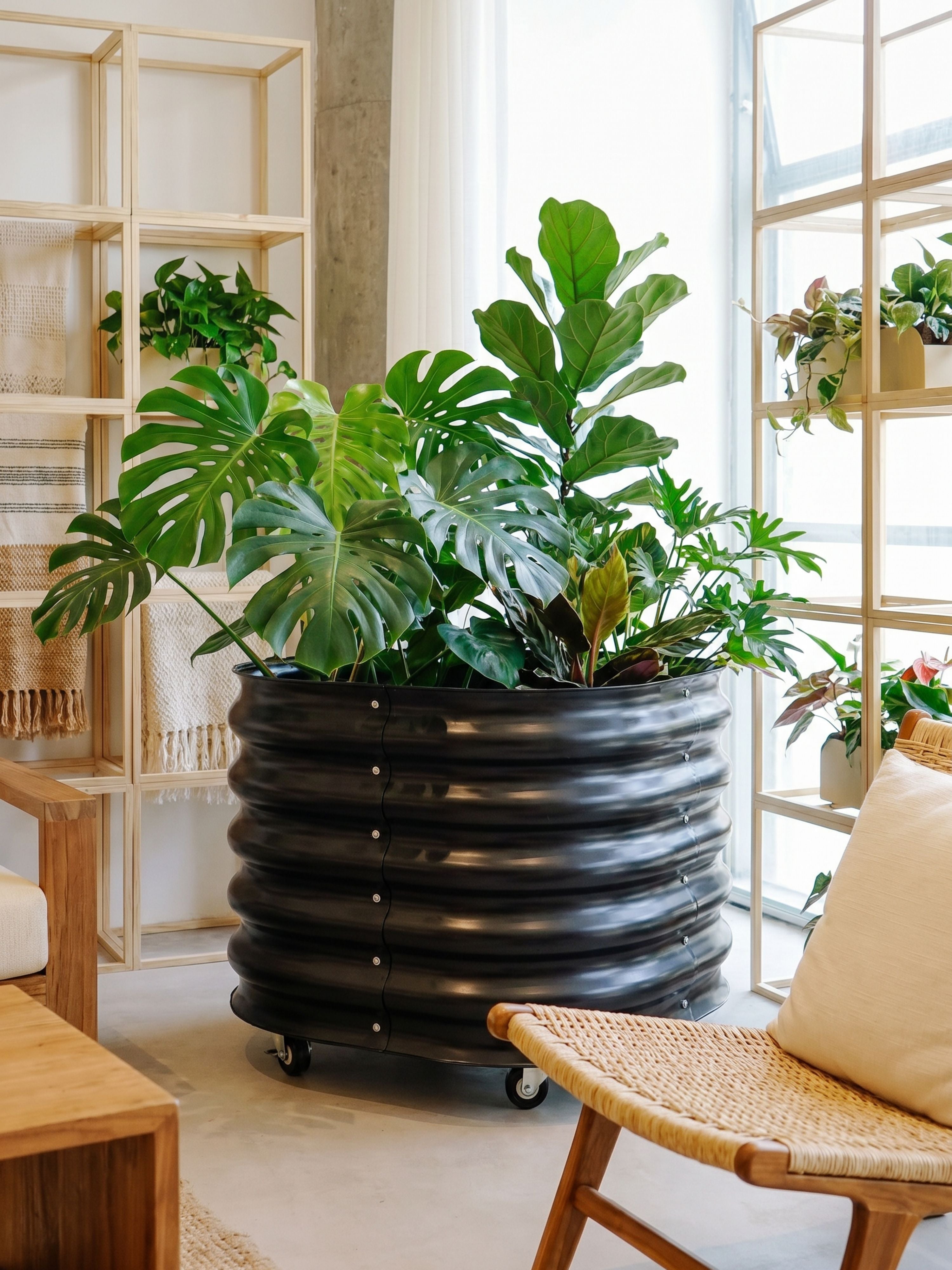 Vaso Metálico com Rodinhas para Plantas 60x60cm Preto