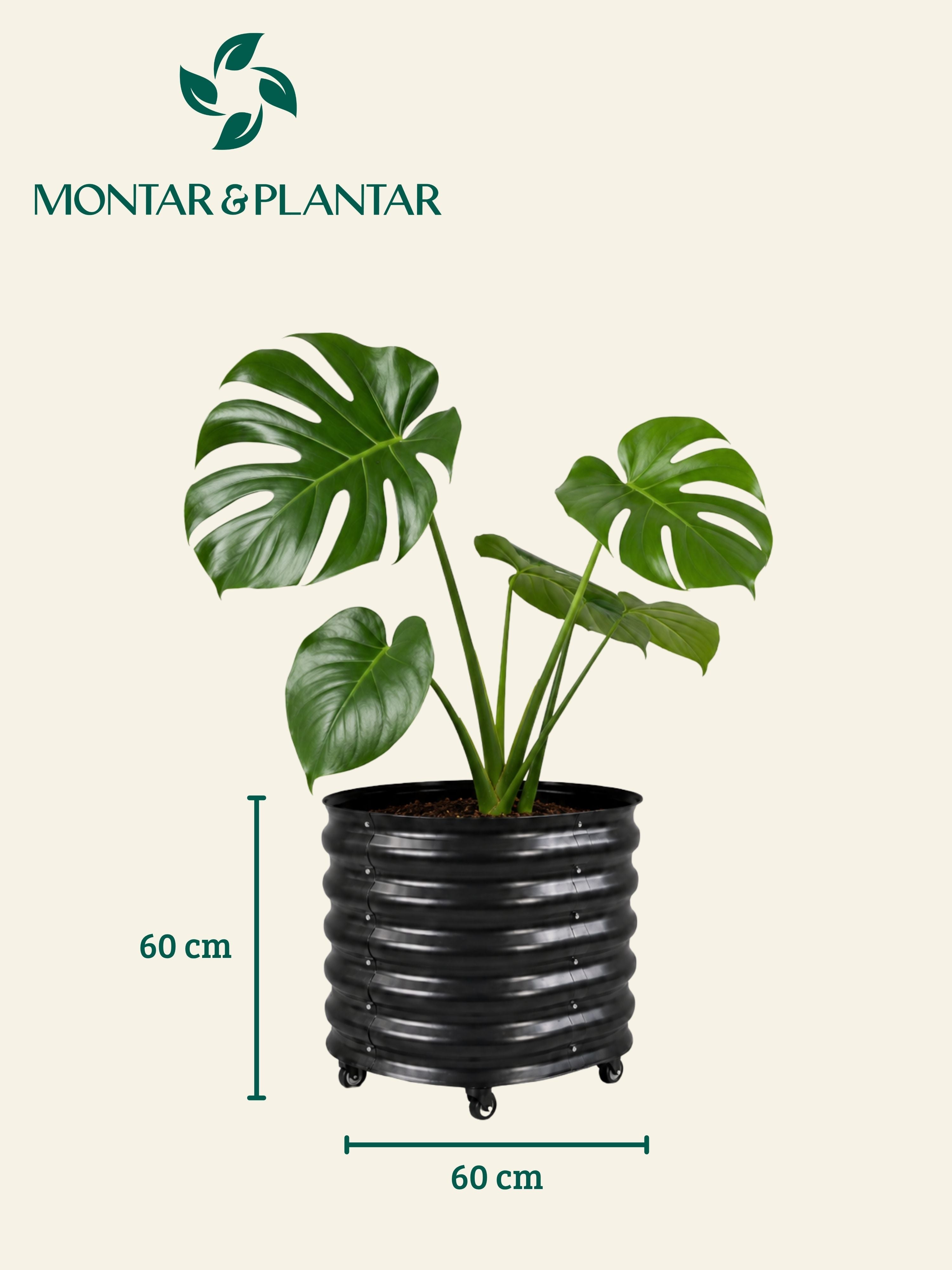 Vaso Metálico com Rodinhas para Plantas 60x60cm Preto
