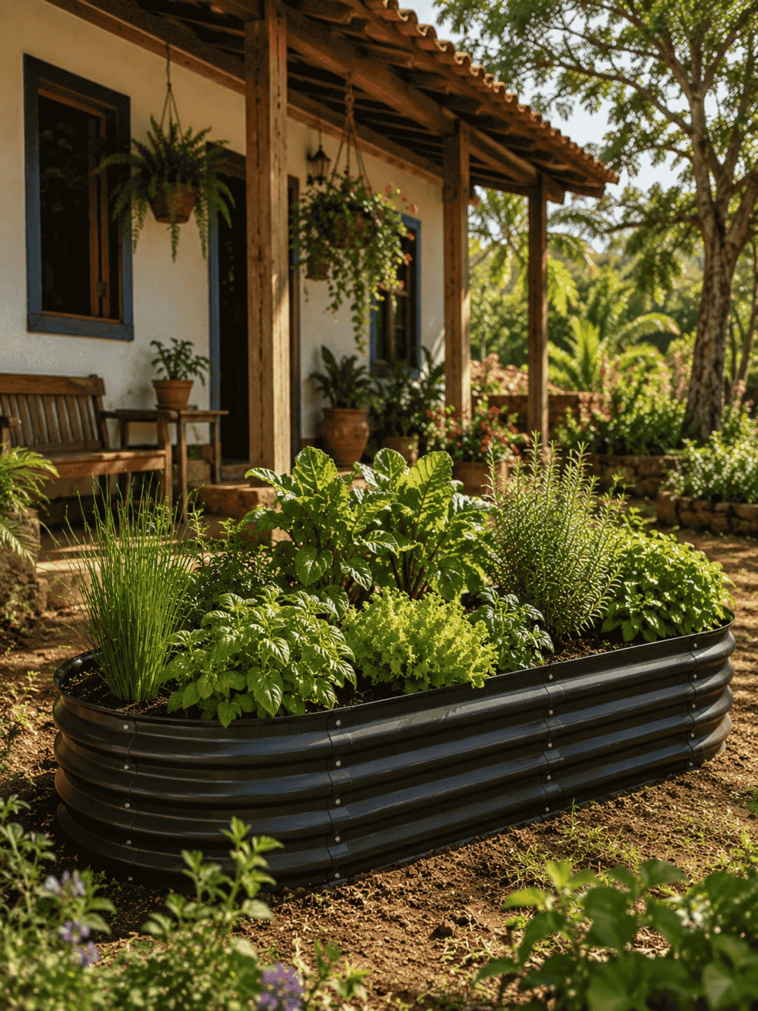 Canteiro Metálico Elevado para Jardim Oval 160x80cm Preto