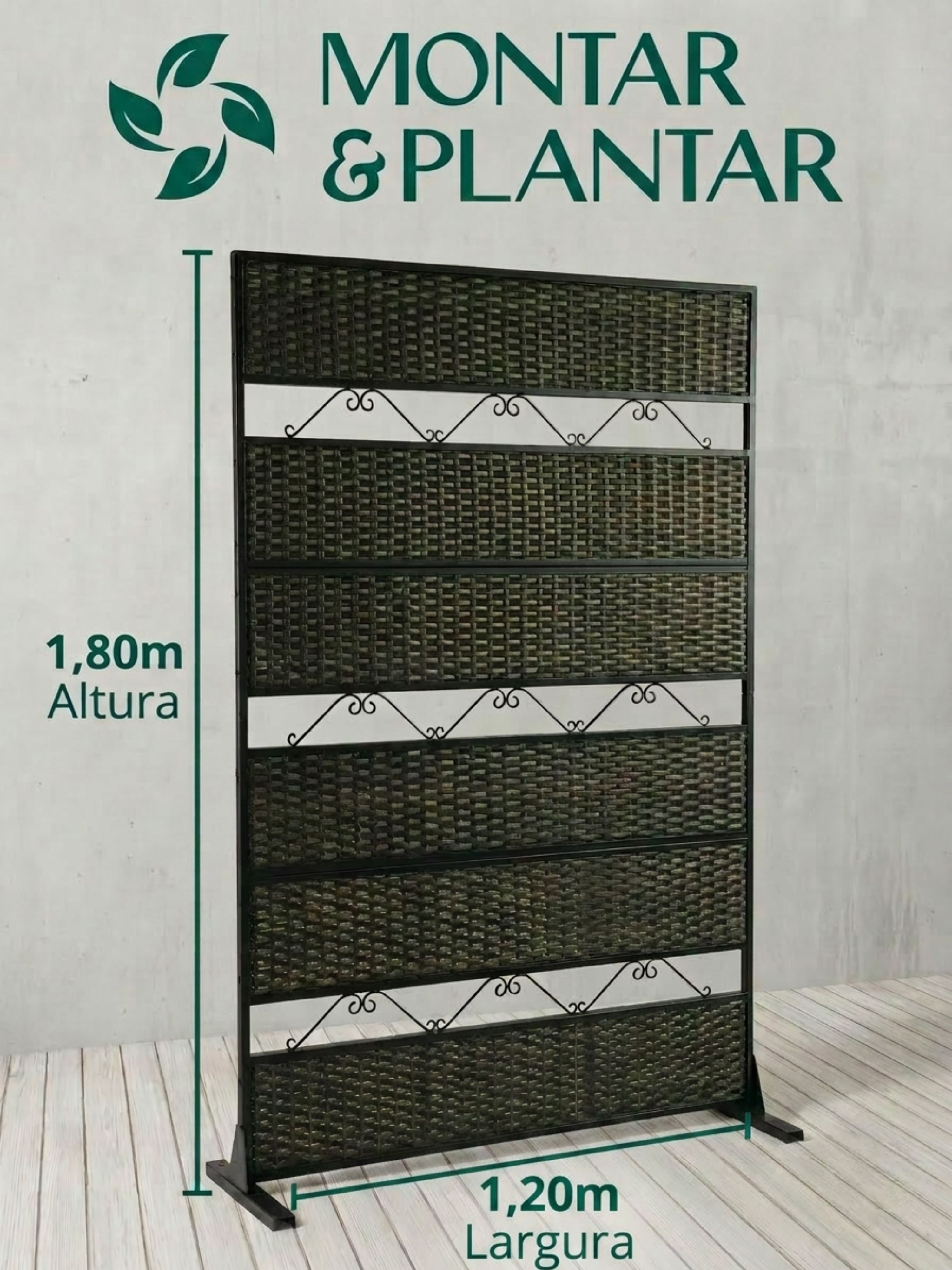 Biombo Reto Rattan Metal Interno/Externo 1,8x1,2mt Marrom