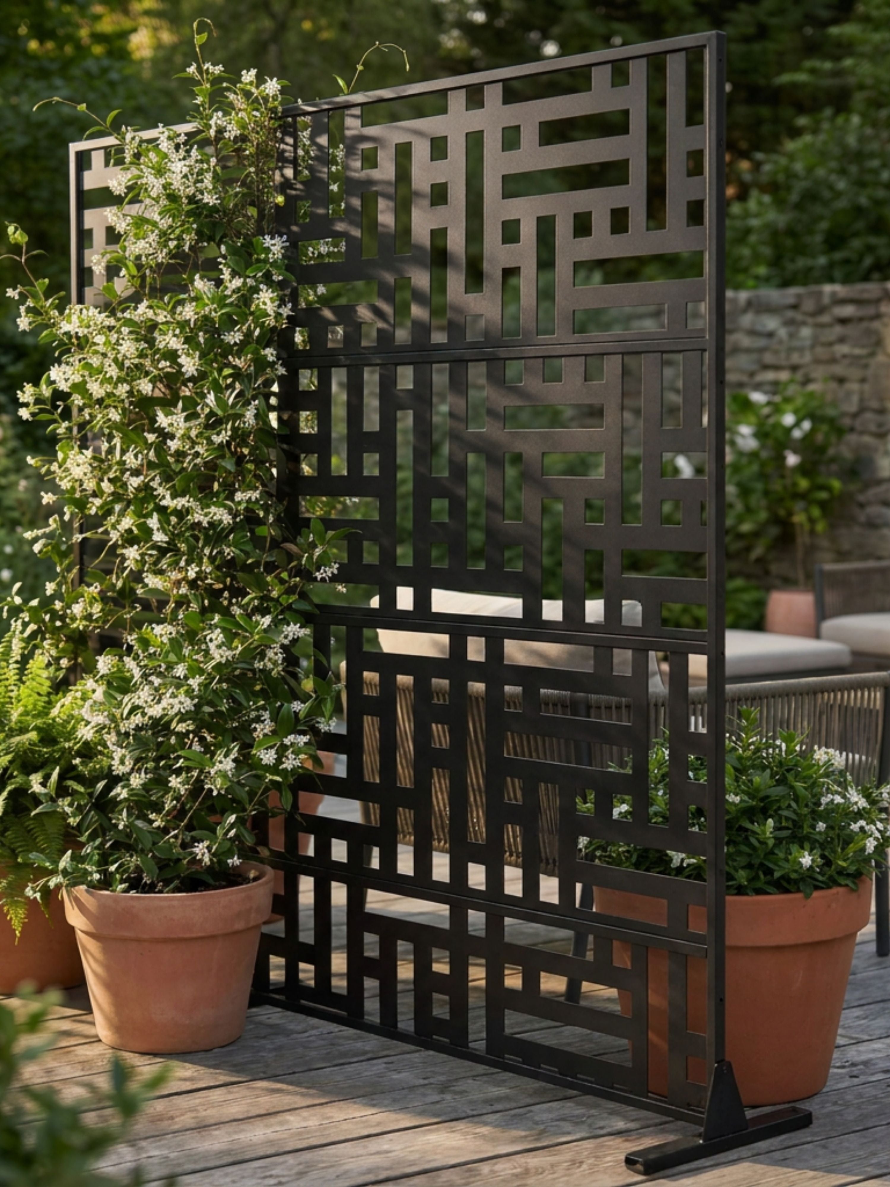 Biombo Reto Mosaico de Metal Interno/Externo 1,8x1,2mt Preto