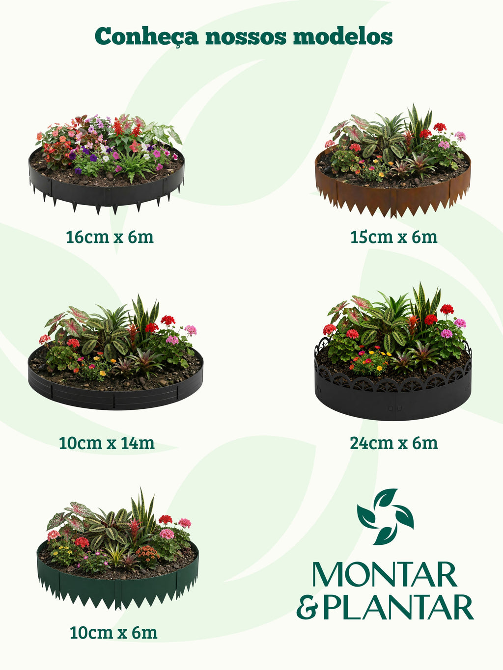 Limitador Metálico Flexível 10cm x 1mt x 1,6mm Verde 6 Pç