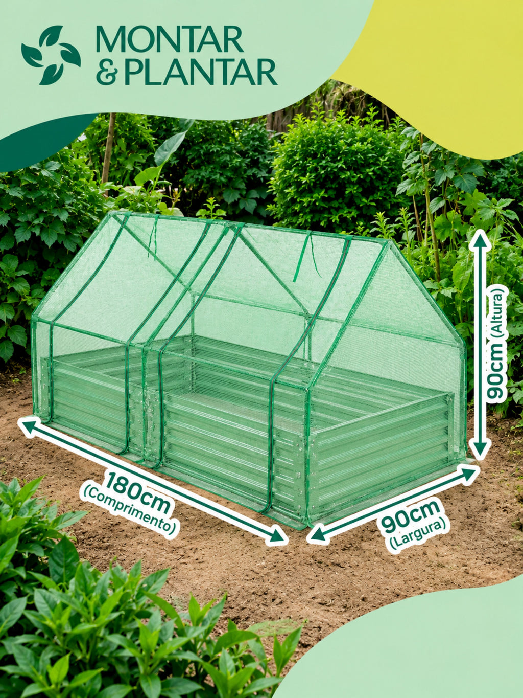 Canteiro Metálico para Jardim com Estufa 90cm x 180cm