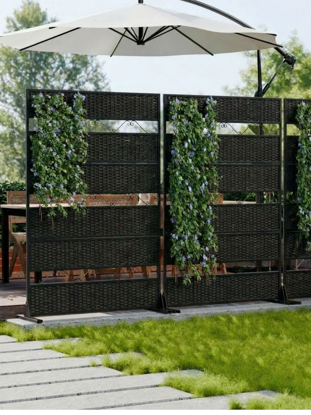 Biombo Reto Rattan Metal Interno/Externo 1,8x1,2mt Marrom