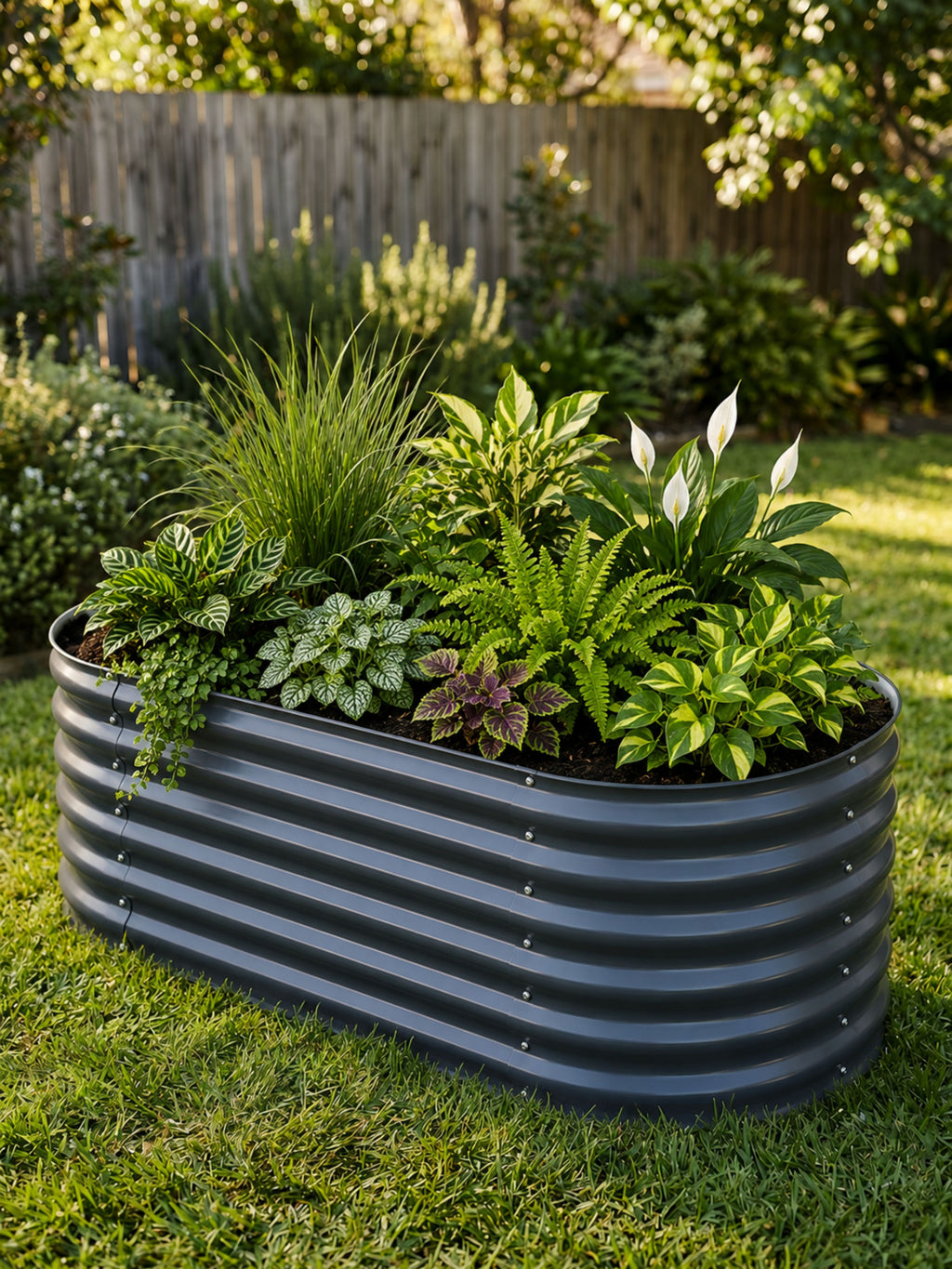 Canteiro Metálico  Alto para Jardim Oval 120x60cm Cinza