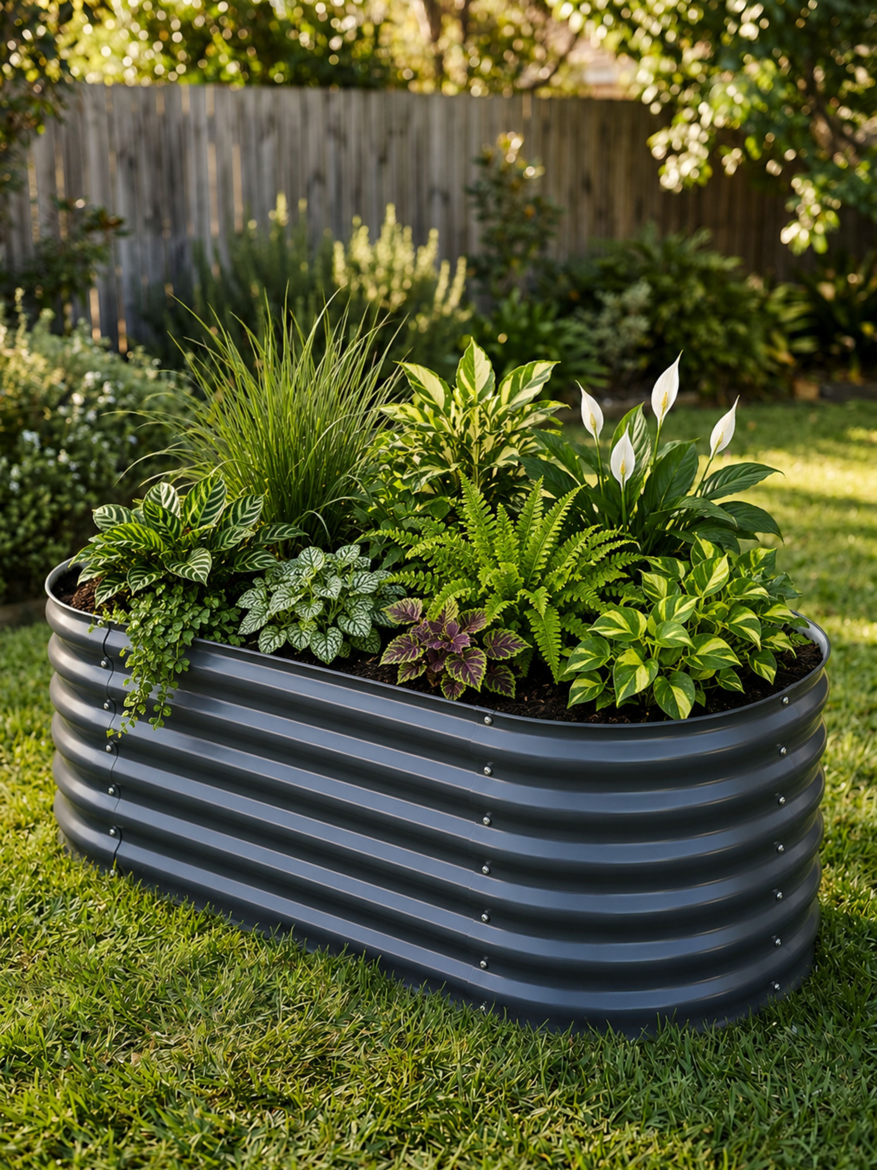 Canteiro Metálico  Alto para Jardim Oval 120x60cm Cinza