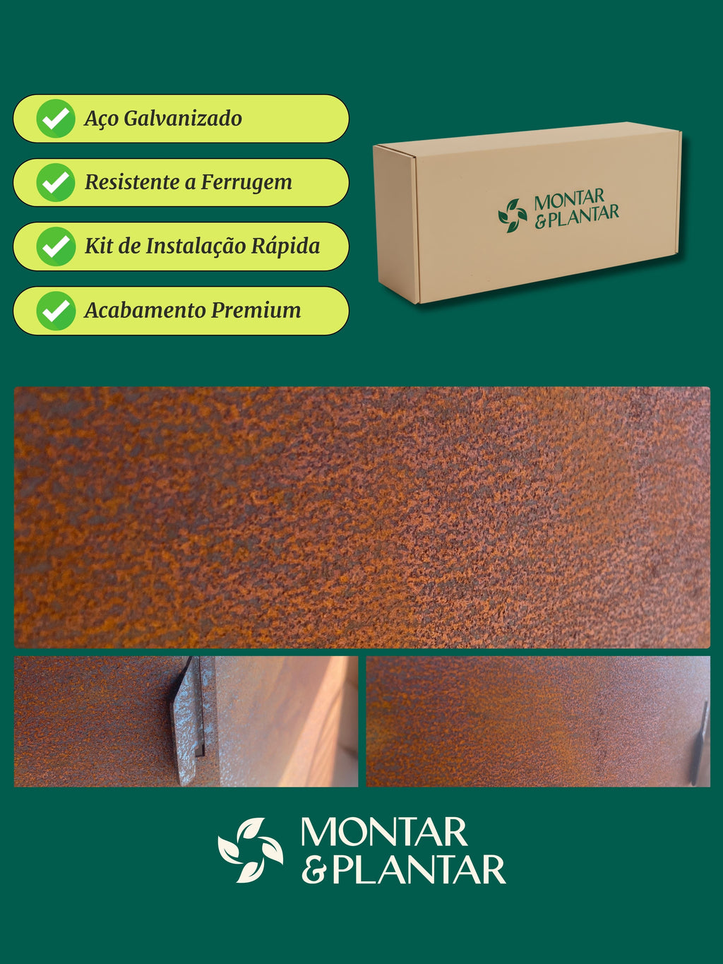 Canteiro Metálico Elevado Jardim Quadrado 94x30cm Ferrugem