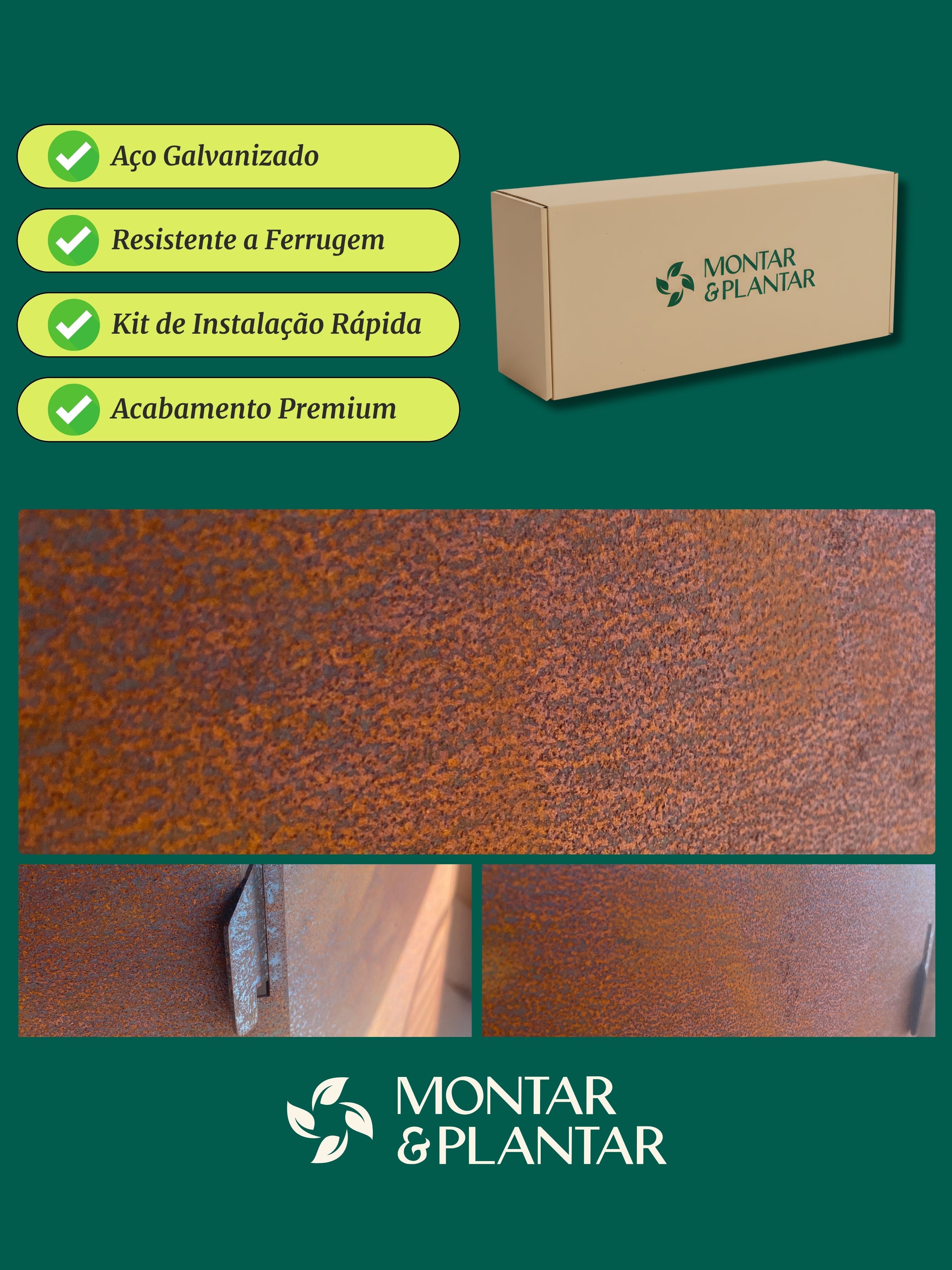 Canteiro Metálico Elevado Jardim Quadrado 94x30cm Ferrugem