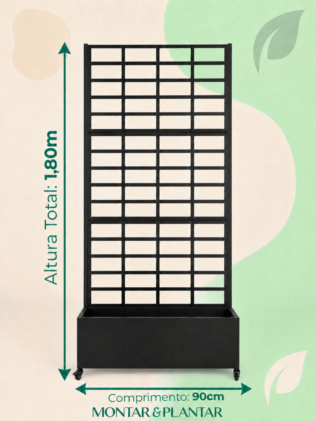 Floreira com Treliça Grid Metálica 1,80x90cm Preta