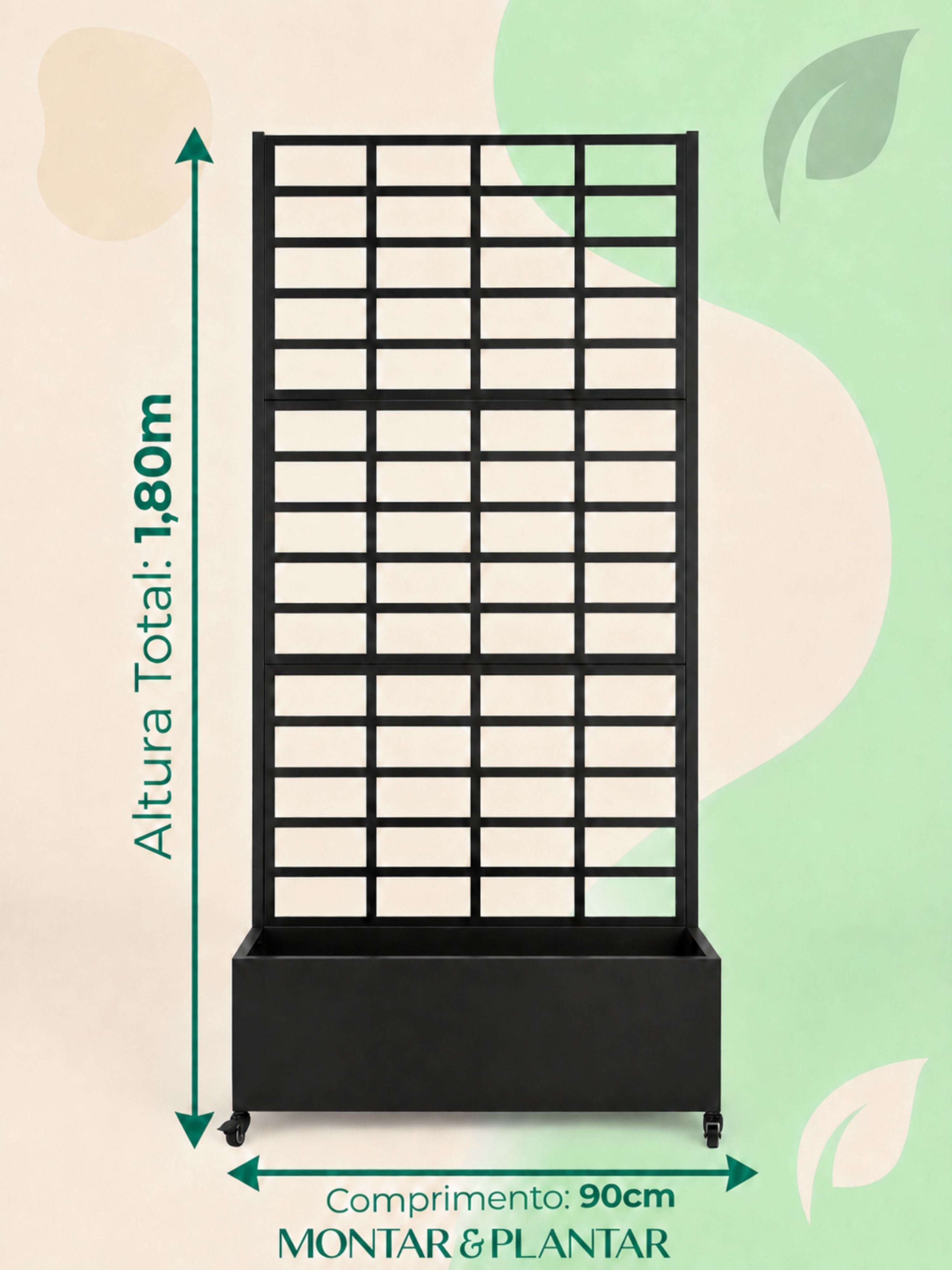 Floreira com Treliça Grid Metálica 1,80x90cm Preta