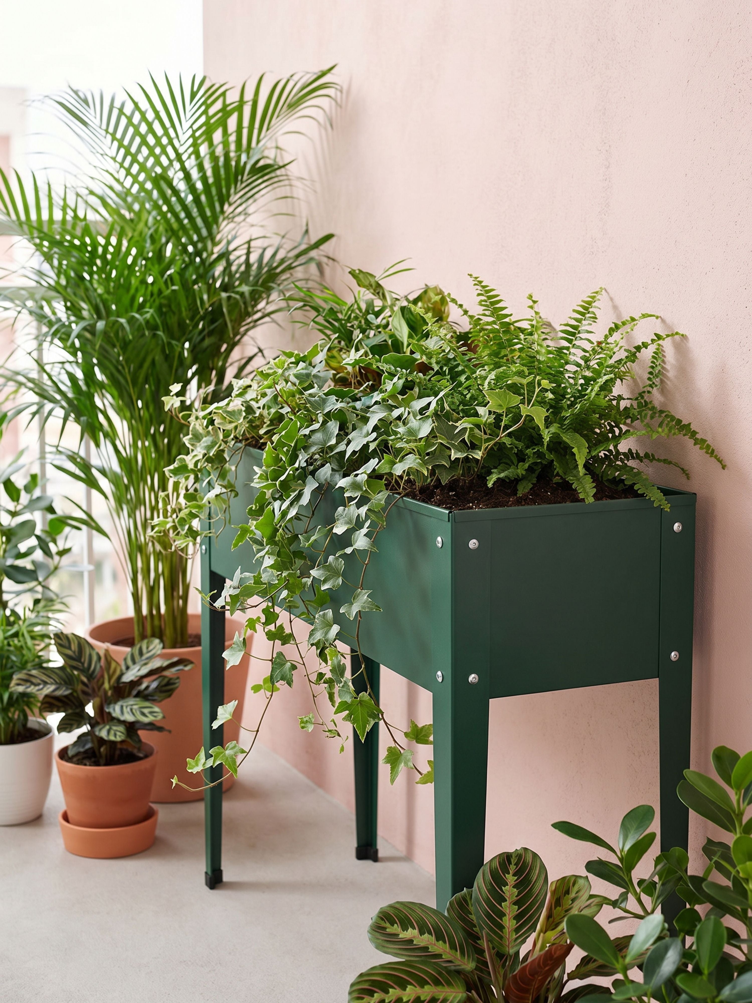 Floreira Metálica Tipo Calha com Pés 100x27cm Verde