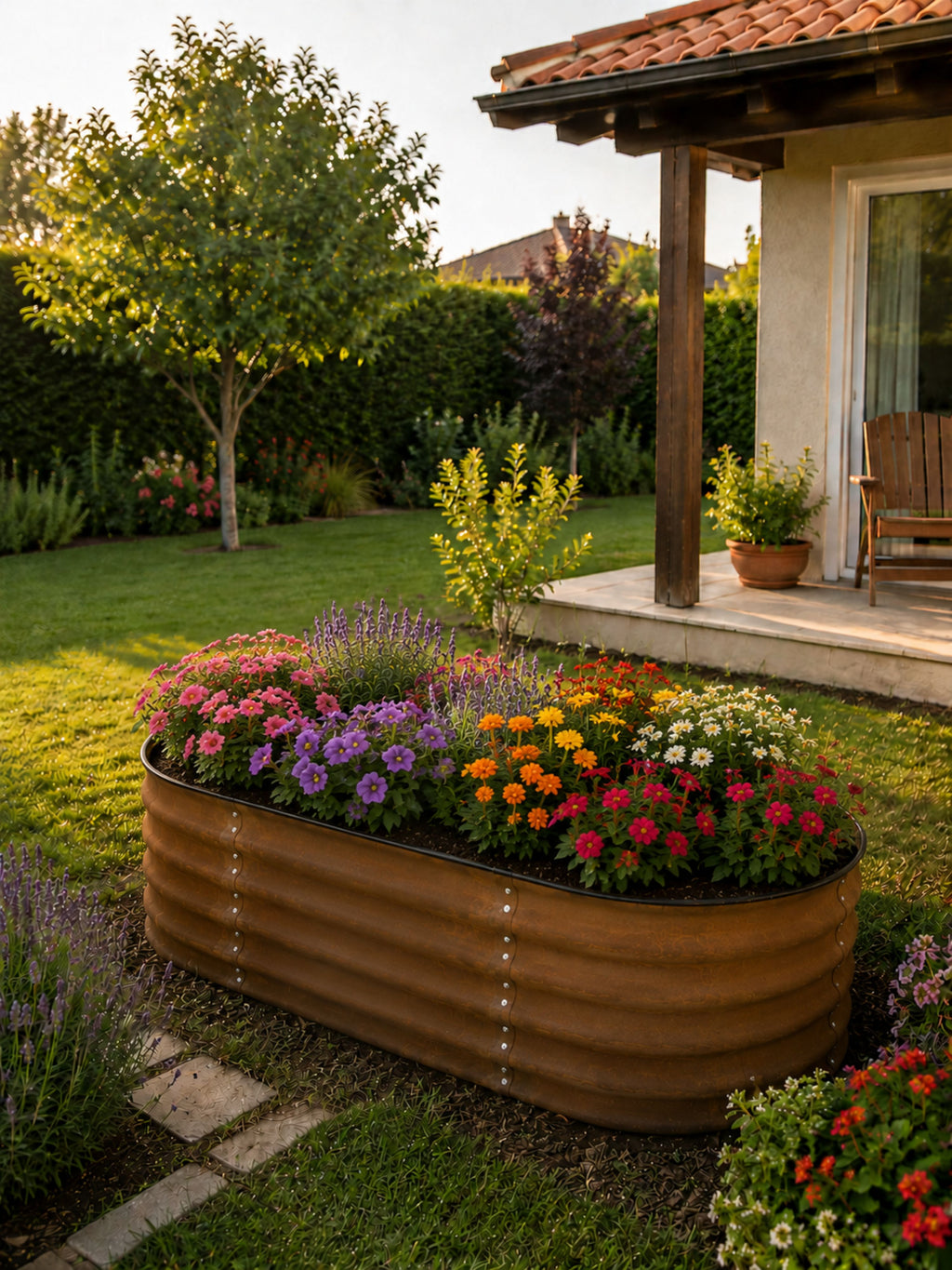 Canteiro Metálico Elevado para Jardim Oval 120x60cm Ferrugem