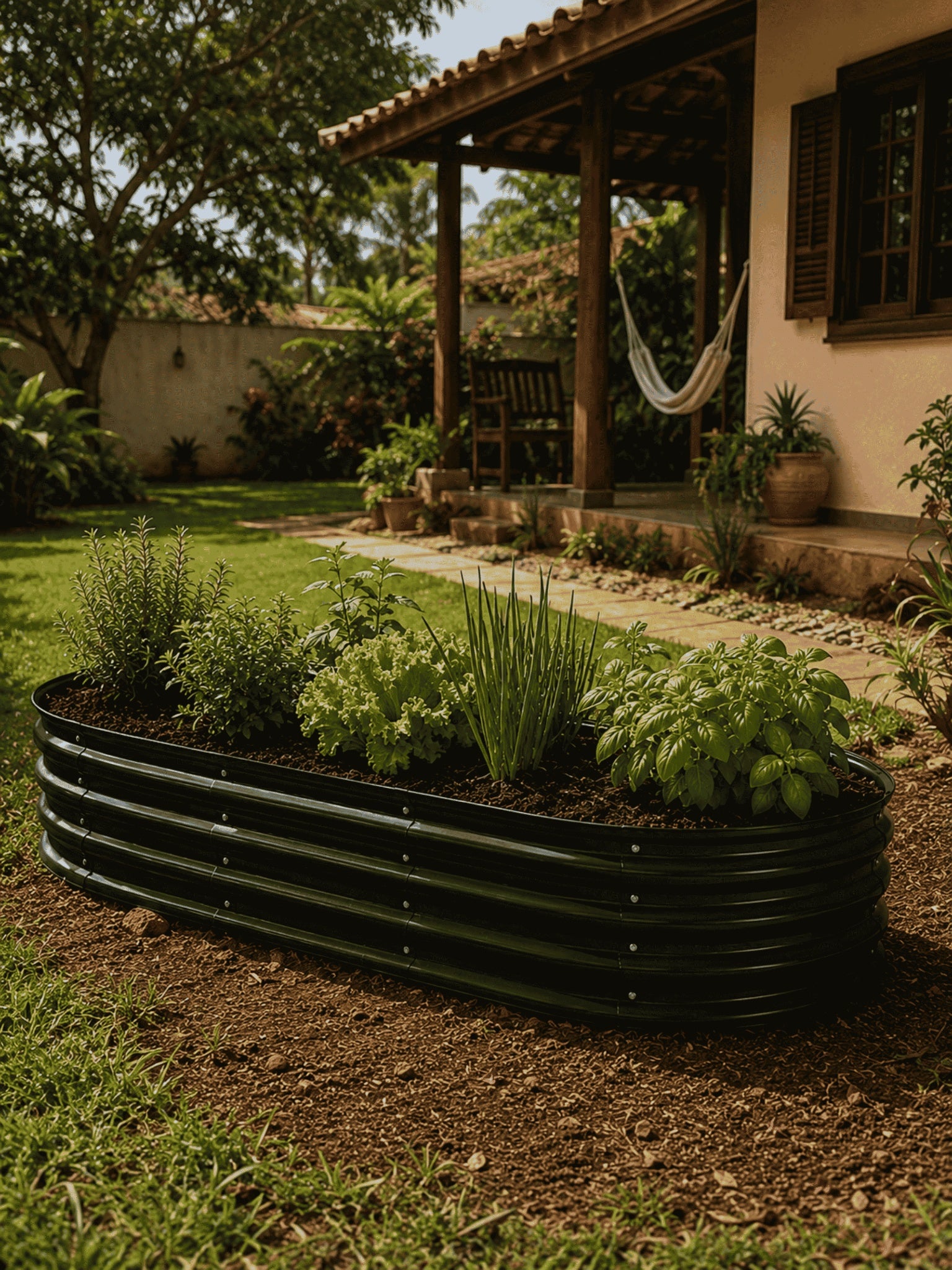 Canteiro Metálico Elevado para Jardim Oval 160x80cm Preto