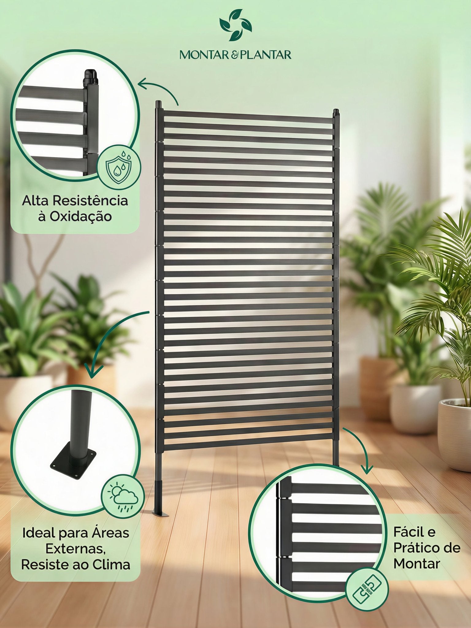 Biombo Reto Linhas de Metal Interno/Externo 1,8x0,9mt Marrom - Montar & Plantar