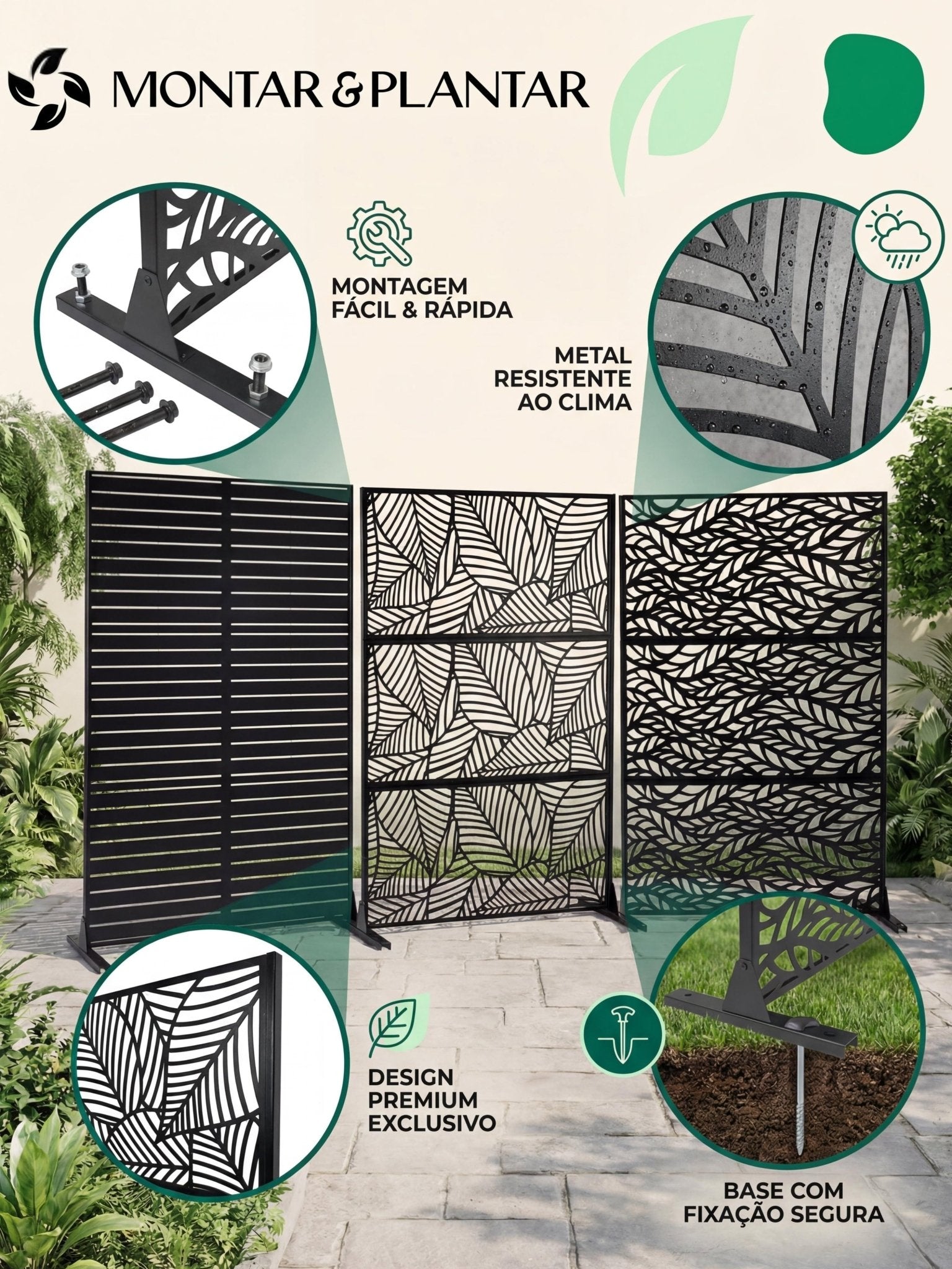 Biombo Reto Linhas de Metal Interno/Externo 1,8x1,2mt Preto - Montar & Plantar