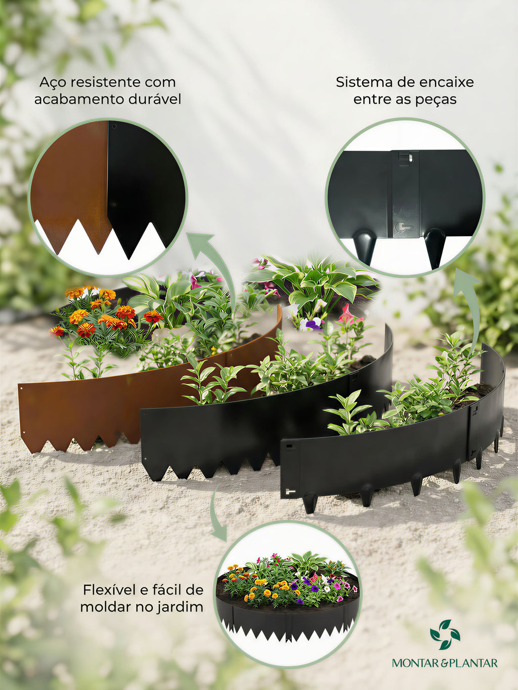Limitador Metálico Flexível 15cm x 1mt x 1,5mm Ferrugem 6 Pç