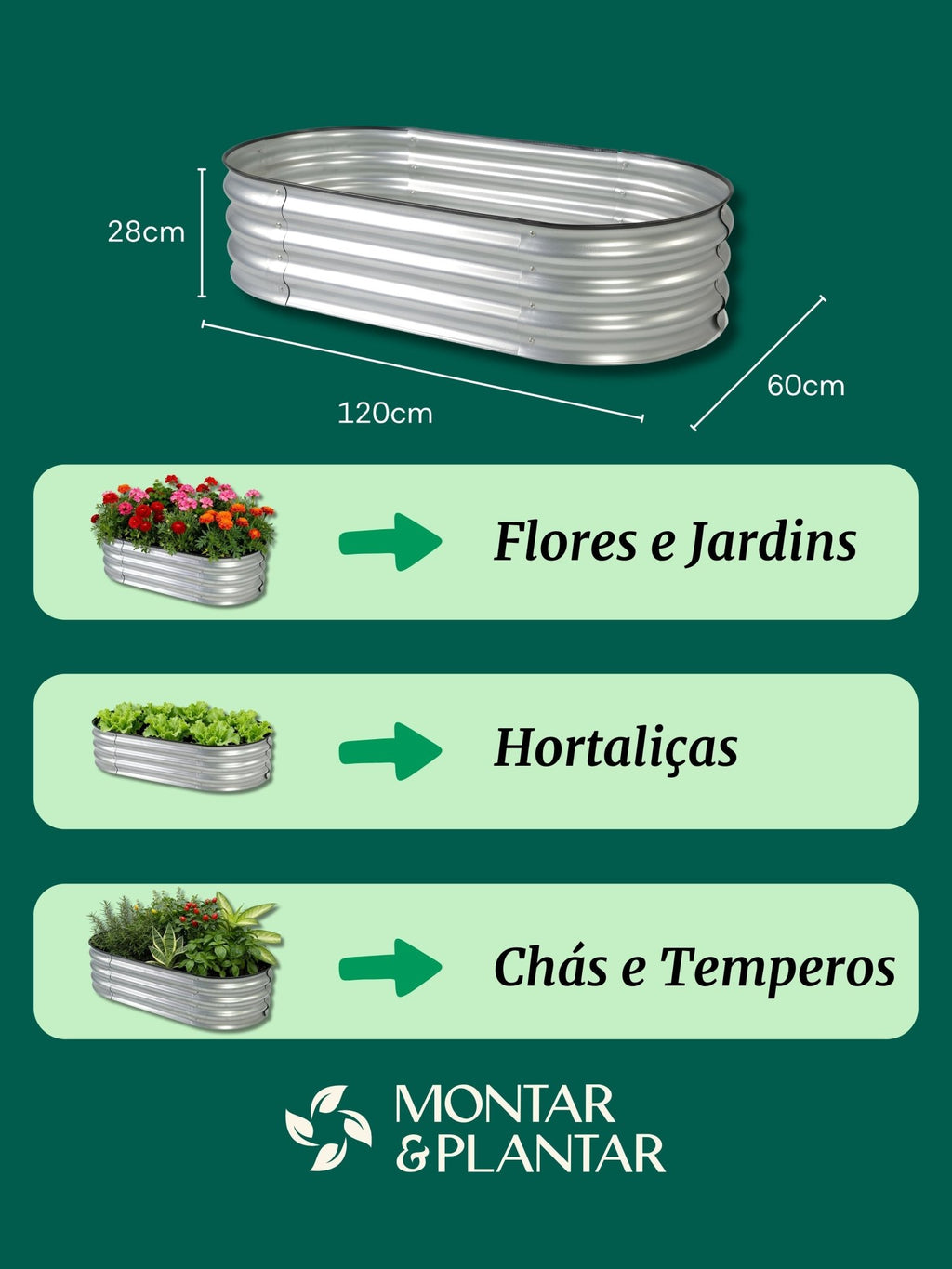 Canteiro Metálico Elevado para Jardim Oval 120x60cm - Montar & Plantar