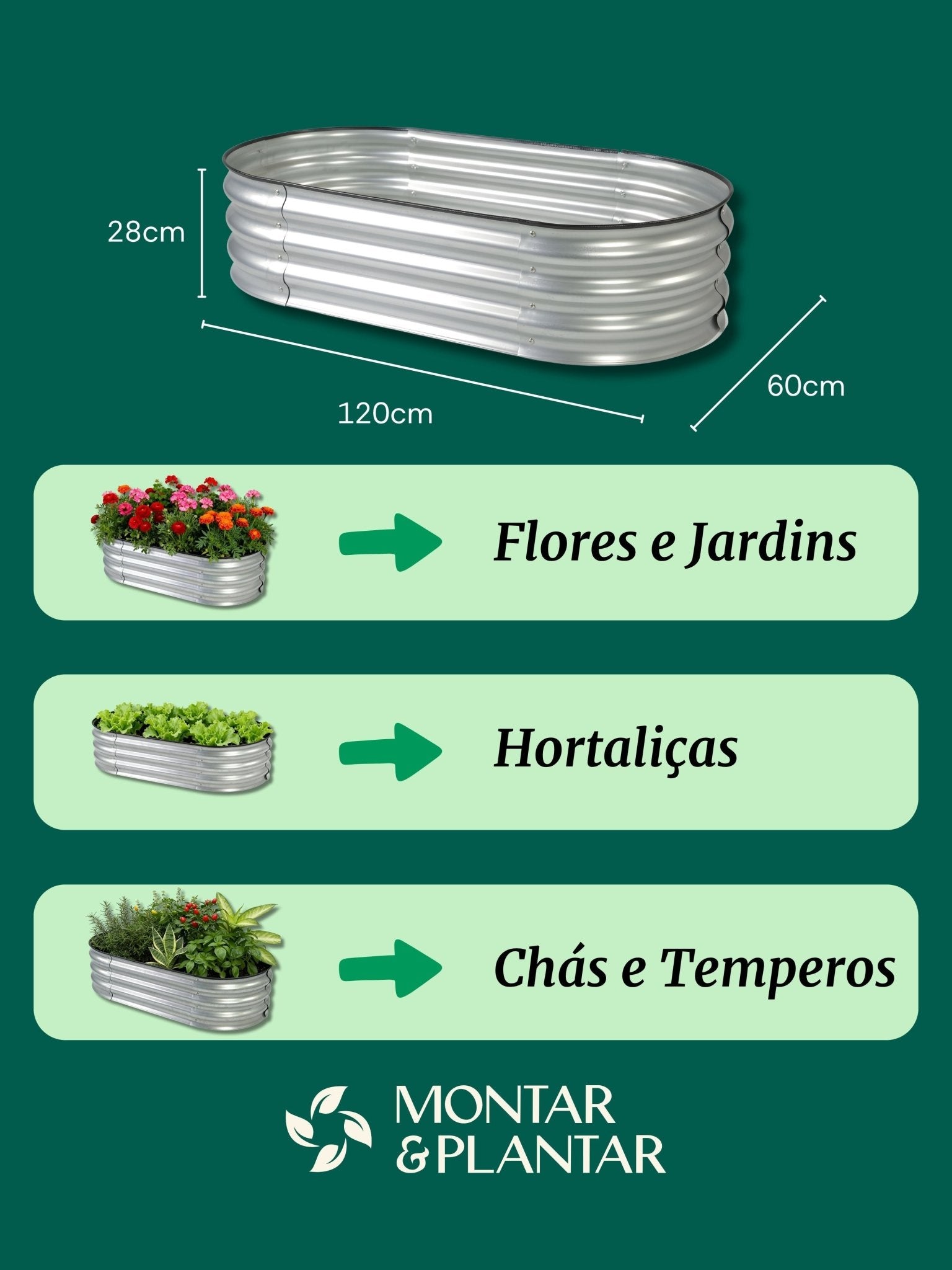 Canteiro Metálico Elevado para Jardim Oval 120x60cm - Montar & Plantar