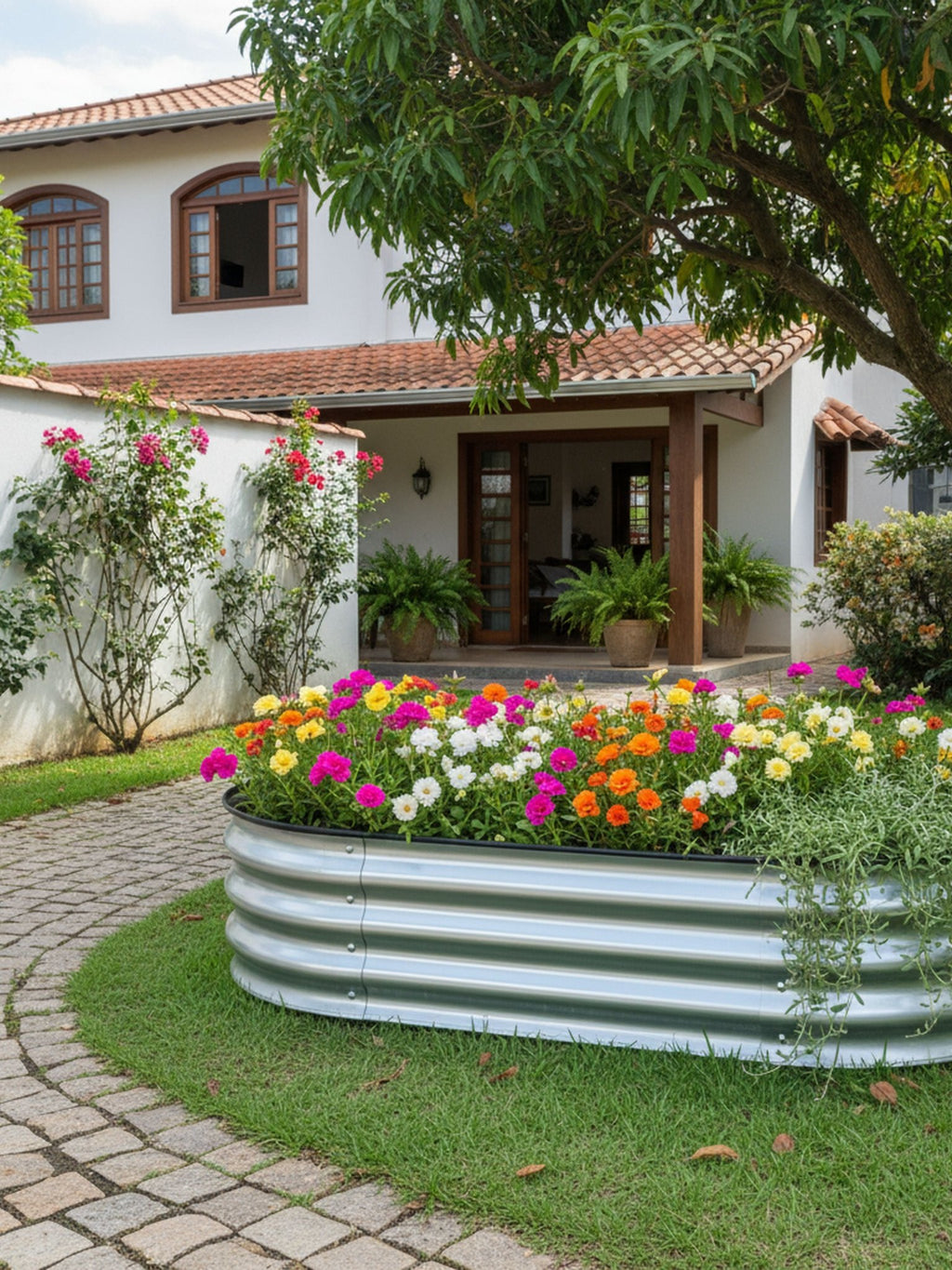 Canteiro Metálico Elevado para Jardim Oval 200x60cm Verde - Montar & Plantar