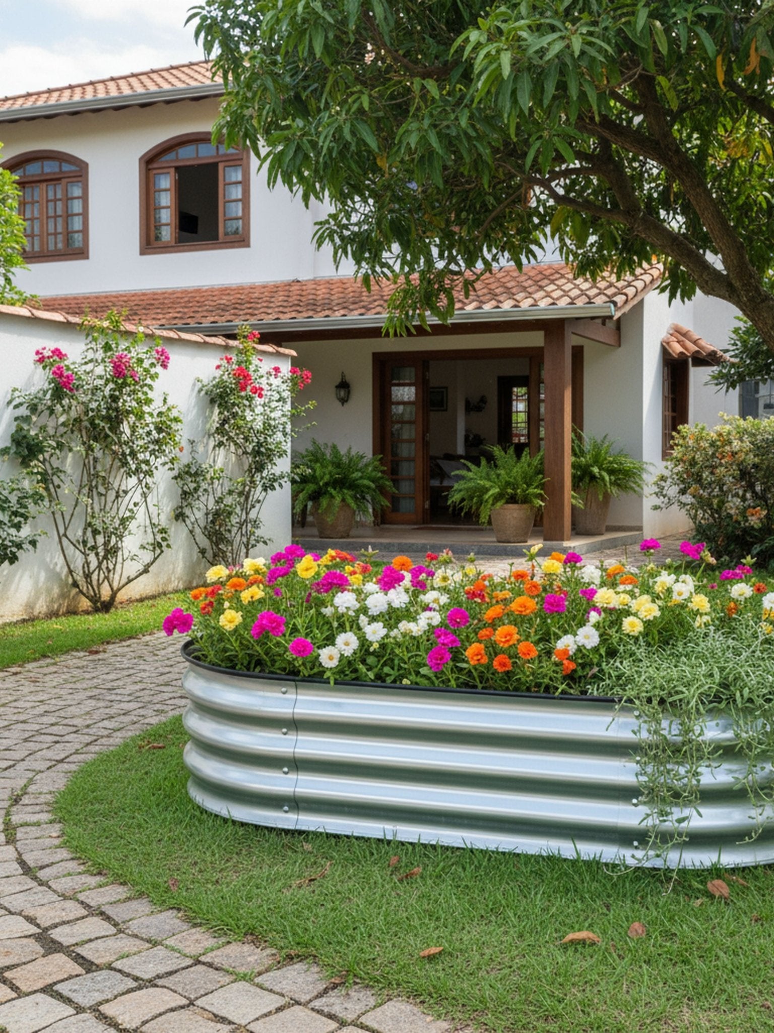 Canteiro Metálico Elevado para Jardim Oval 200x60cm Verde - Montar & Plantar