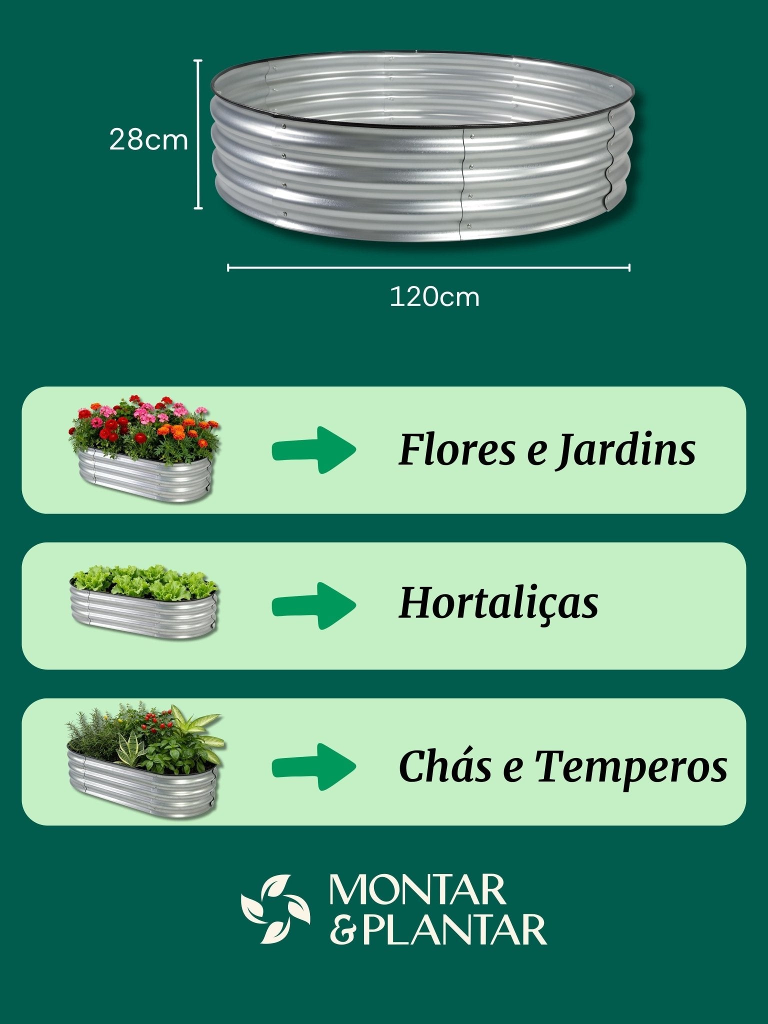 Canteiro Metálico Elevado para Jardim Redondo 120x28cm - Montar & Plantar