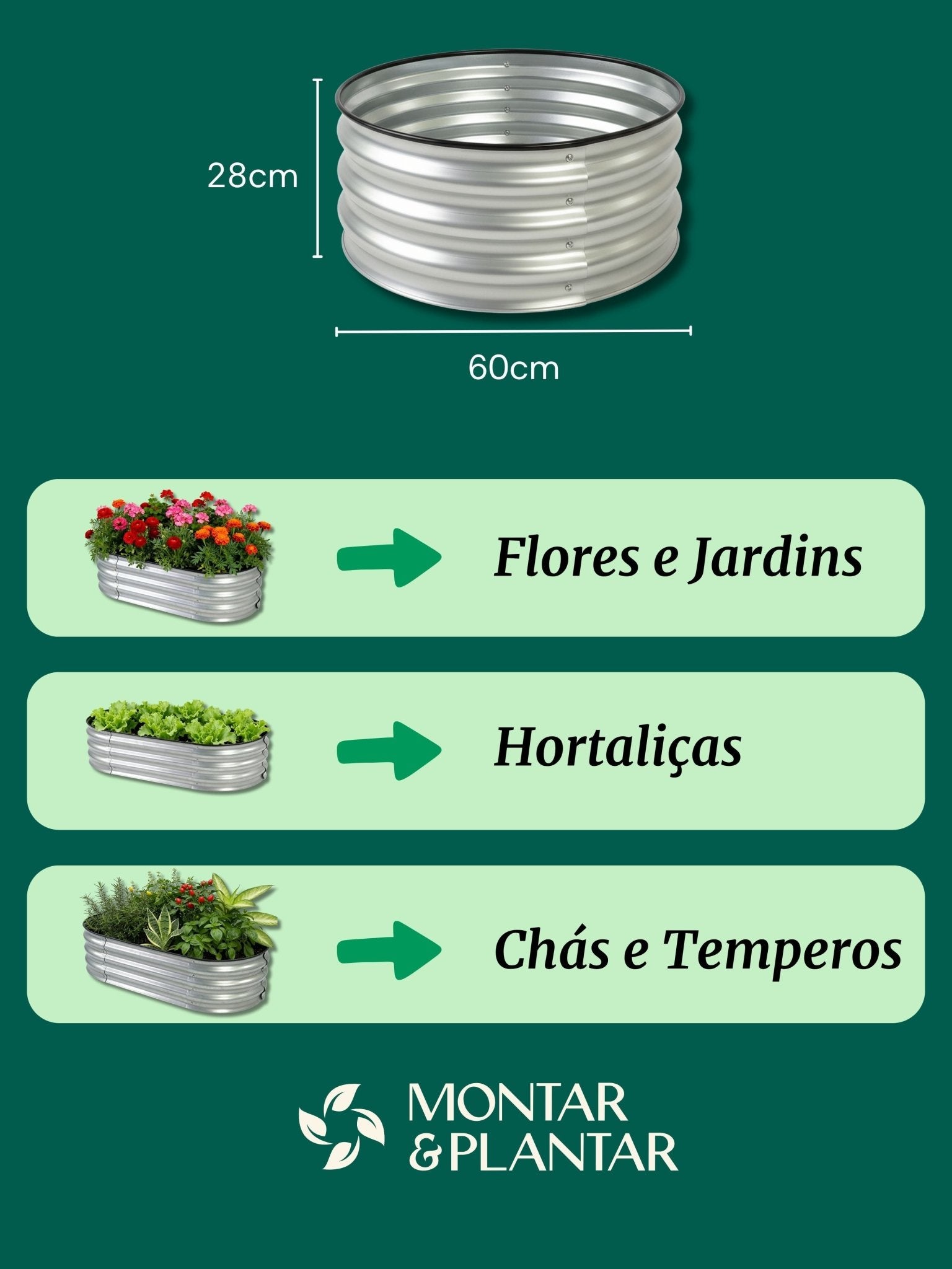 Canteiro Metálico Elevado para Jardim Redondo 60x28cm - Montar & Plantar