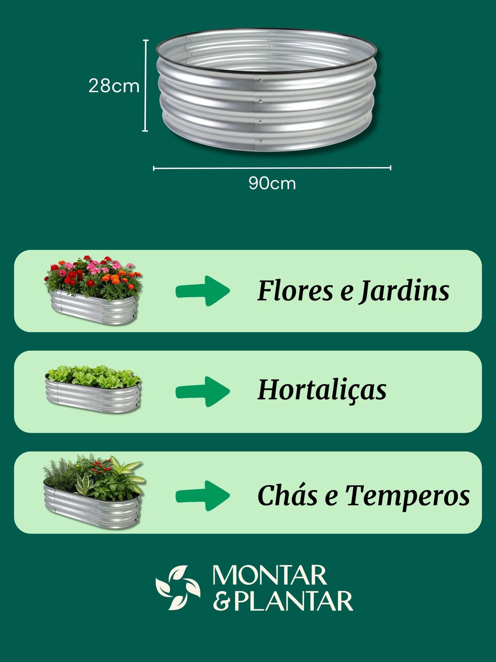 Canteiro Metálico Elevado para Jardim Redondo 90x28cm - Montar & Plantar