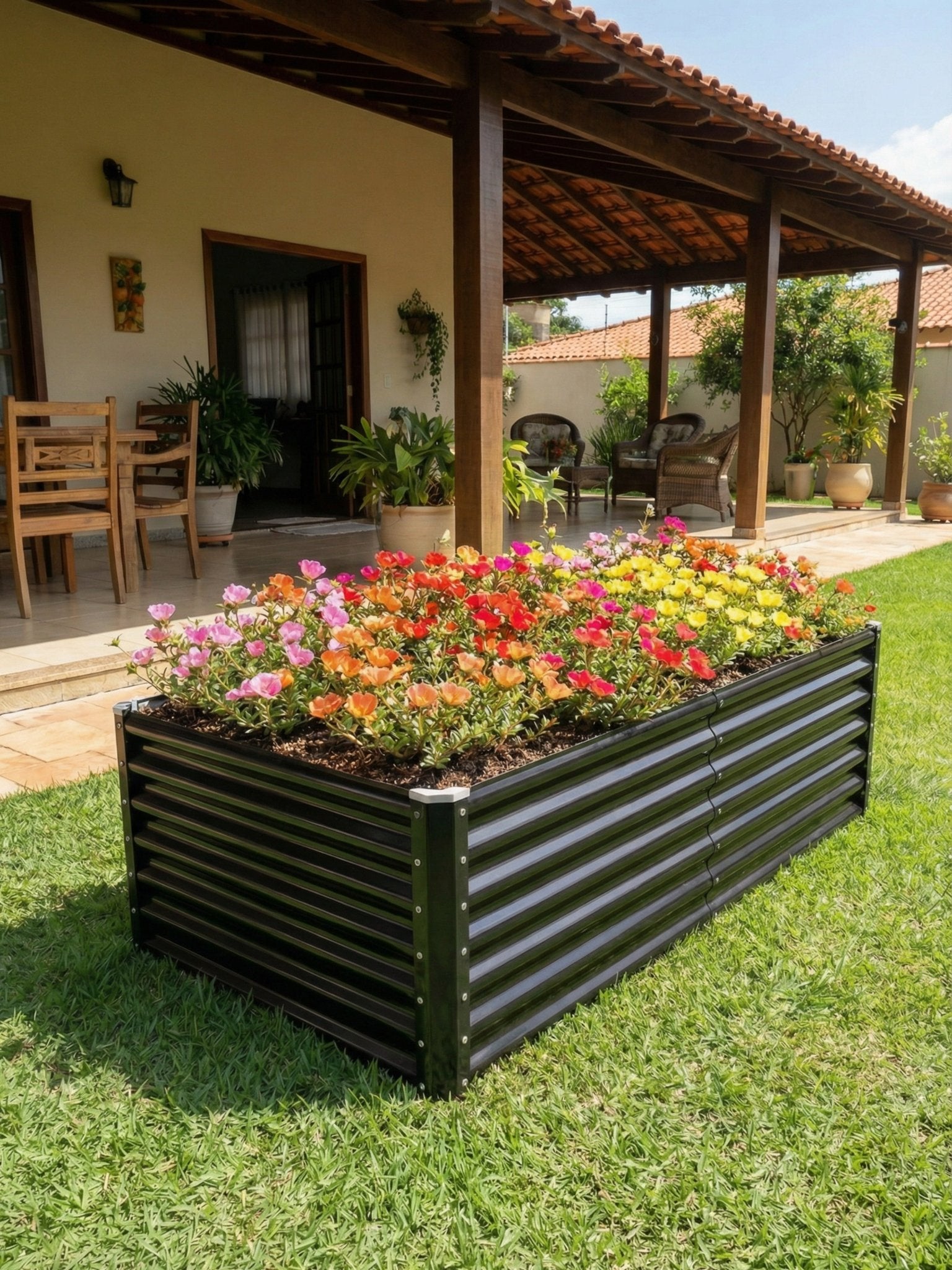 Canteiro Metálico Elevado para Jardim Retangular 240x120cm - Montar & Plantar