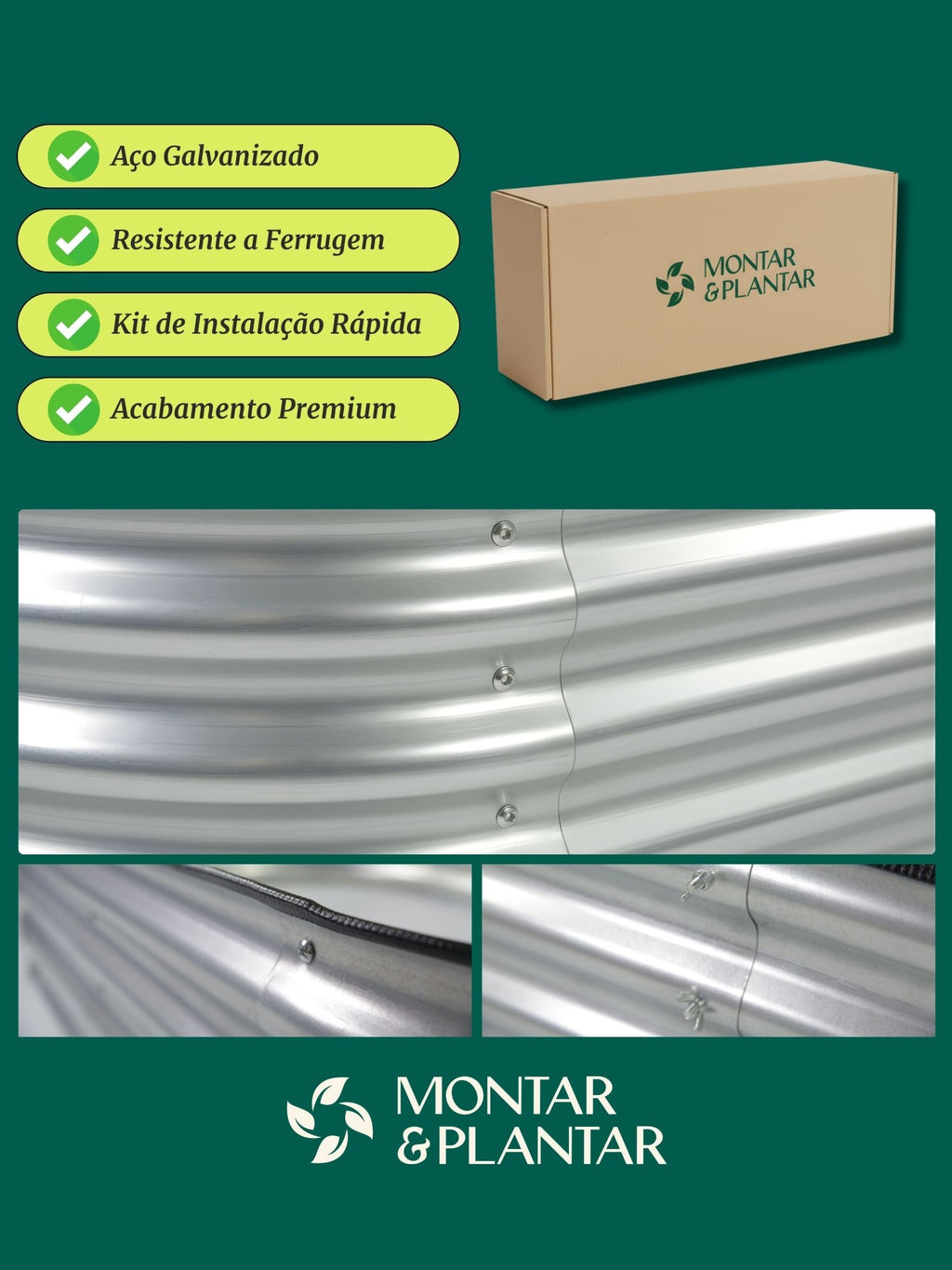 Canteiro Metálico Elevado para Jardim Retangular 240x120cm - Montar & Plantar