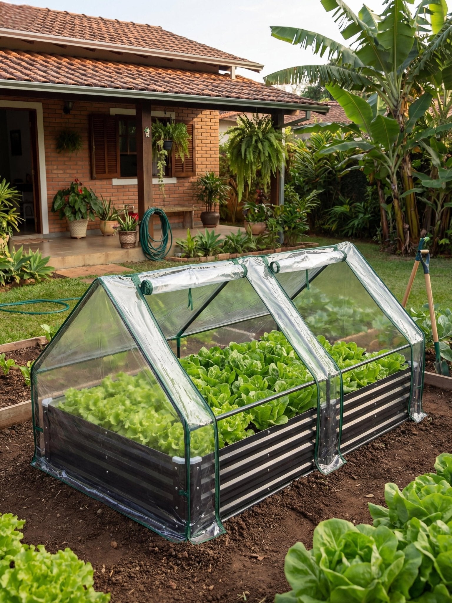 Canteiro Metálico para Jardim com Estufa 90cm x 180cm Preto - Montar & Plantar