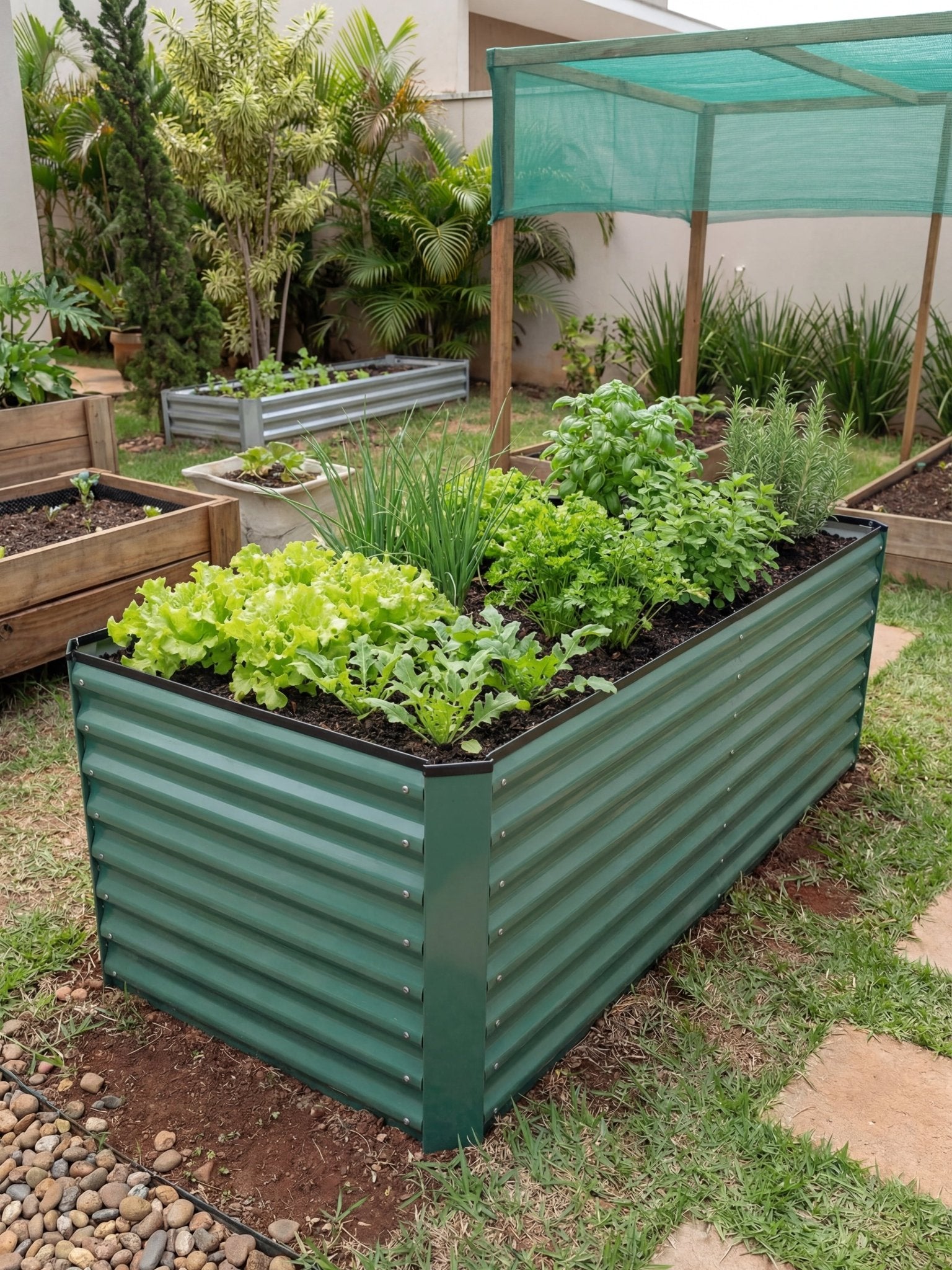 Canteiro Metálico para Jardim Retangular 160x80cm Verde - Montar & Plantar