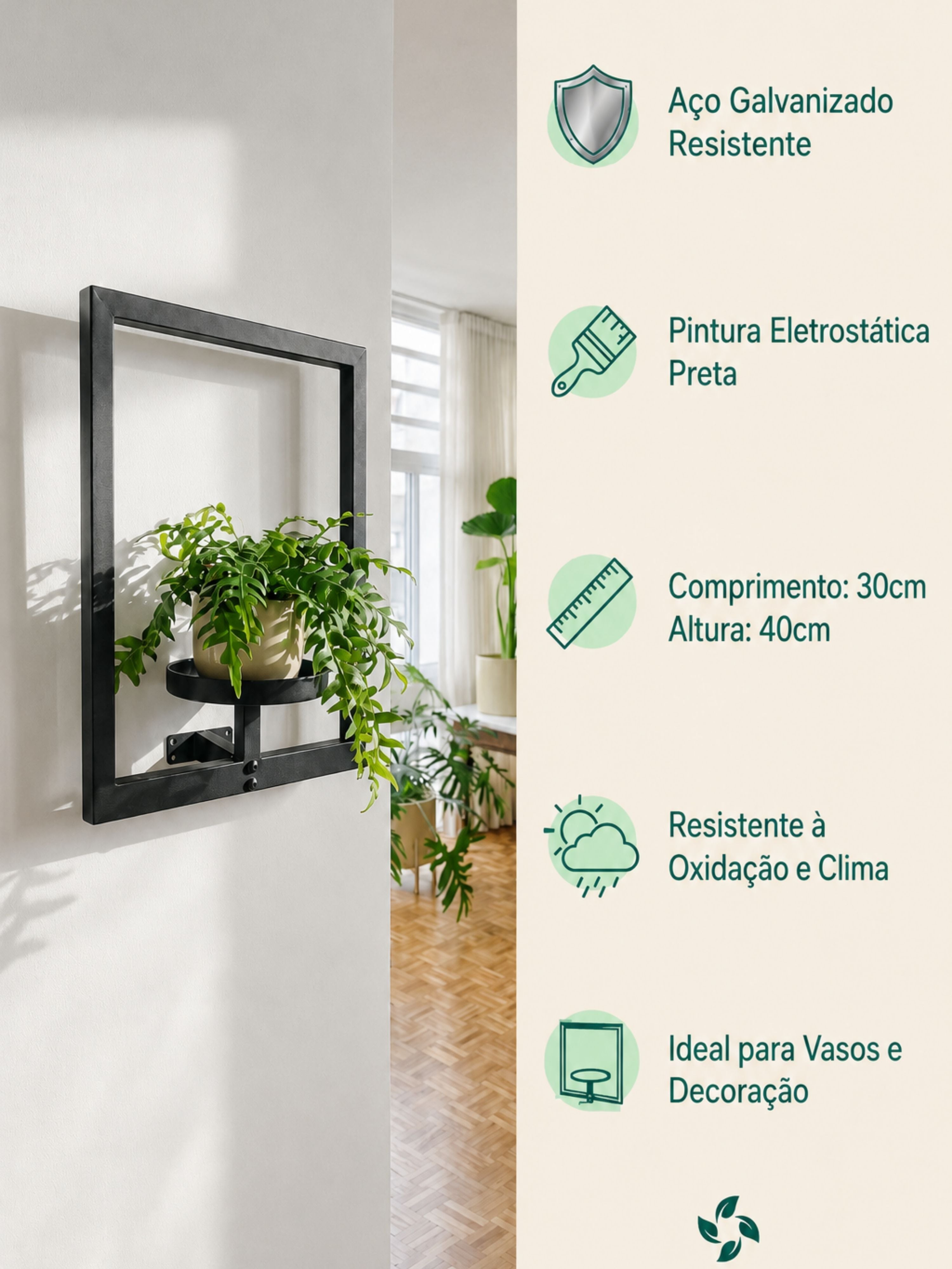 Suporte de Vasos Estilo Moldura para Parede 40x30cm Preto