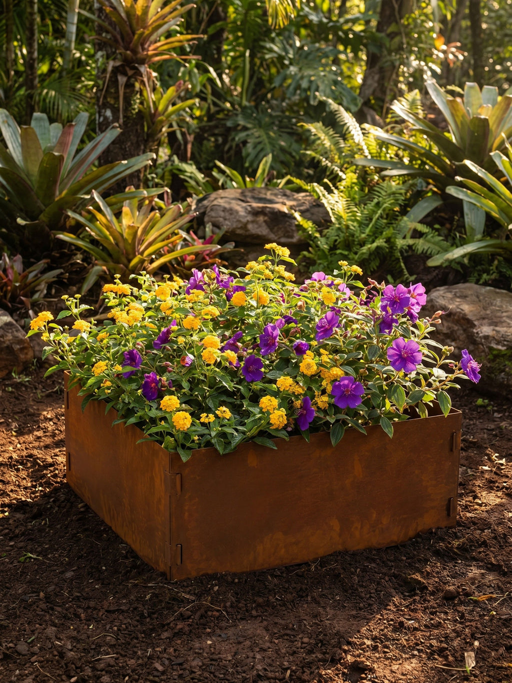 Canteiro Metálico Elevado Jardim Quadrado 94x30cm Ferrugem