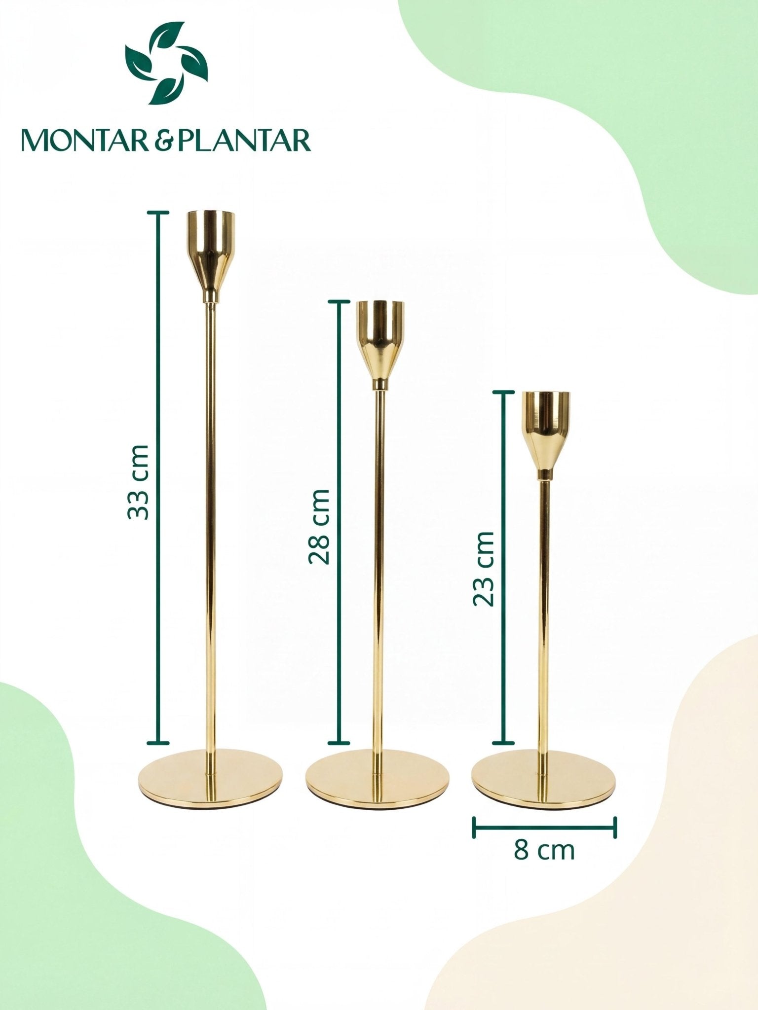 Conjunto Castiçal de Ferro com Acabamento Champagne 3 Pç - Montar & Plantar