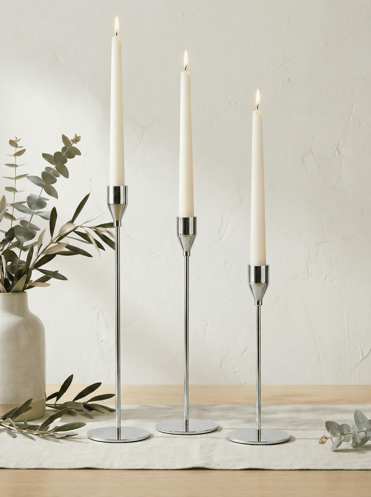 Conjunto Castiçal de Ferro com Acabamento Prata 3 Pç - Montar & Plantar