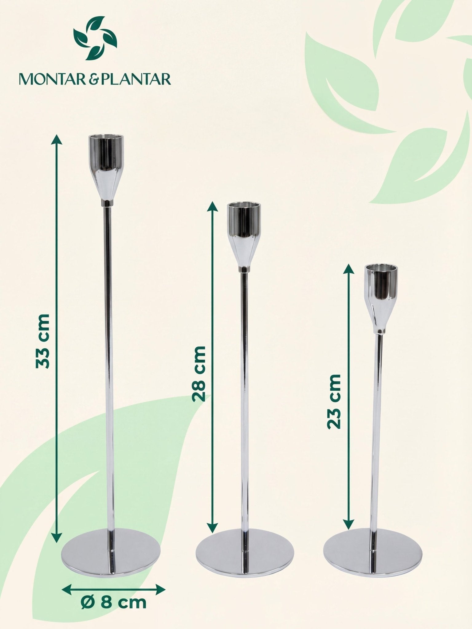 Conjunto Castiçal de Ferro com Acabamento Prata 3 Pç - Montar & Plantar