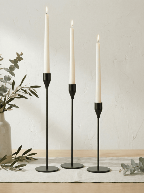 Conjunto Castiçal de Ferro com Acabamento Preto 3 Pç - Montar & Plantar