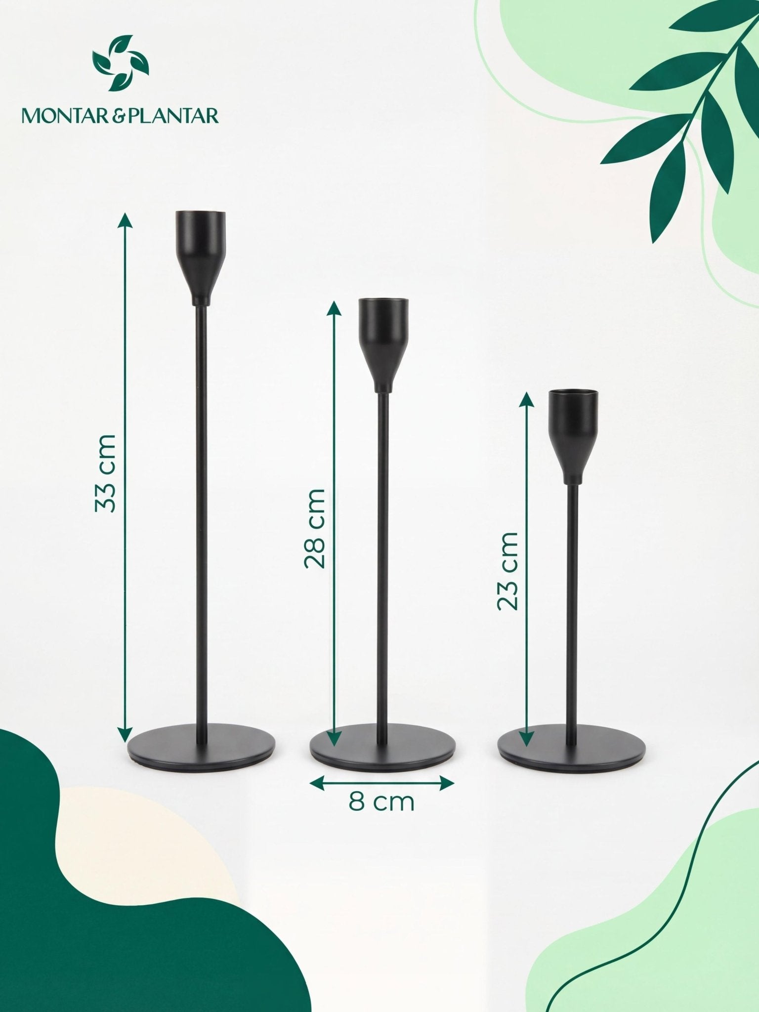 Conjunto Castiçal de Ferro com Acabamento Preto 3 Pç - Montar & Plantar