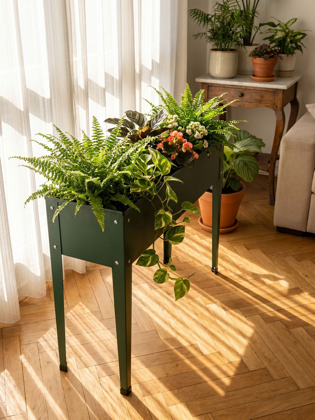 Floreira Metálica Tipo Calha com Pés 100x27cm Verde