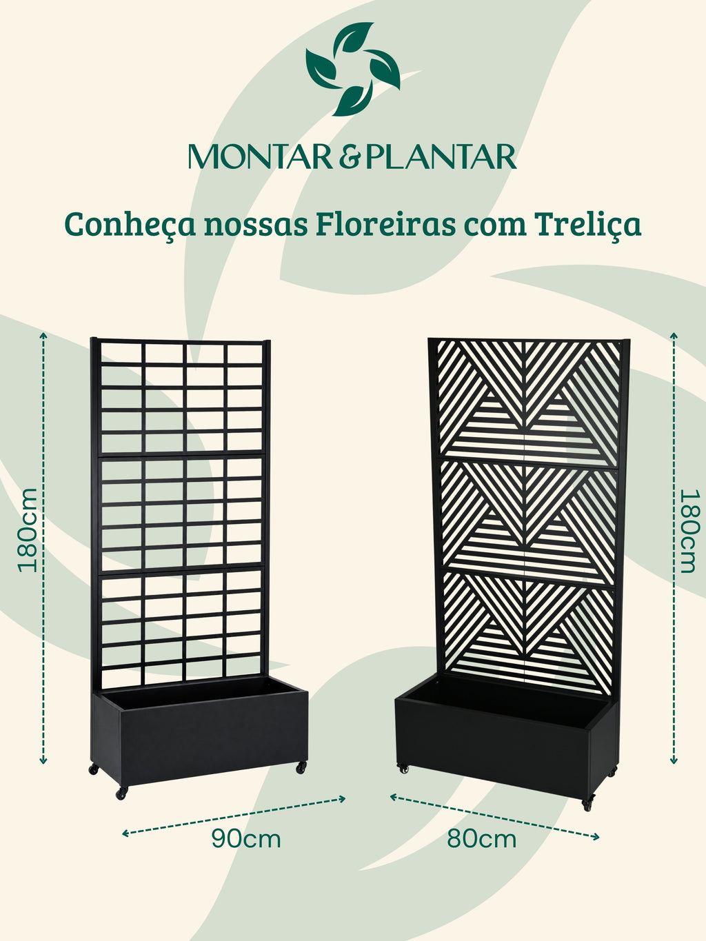 Floreira com Treliça Grid Metálica 1,80x90cm Preta