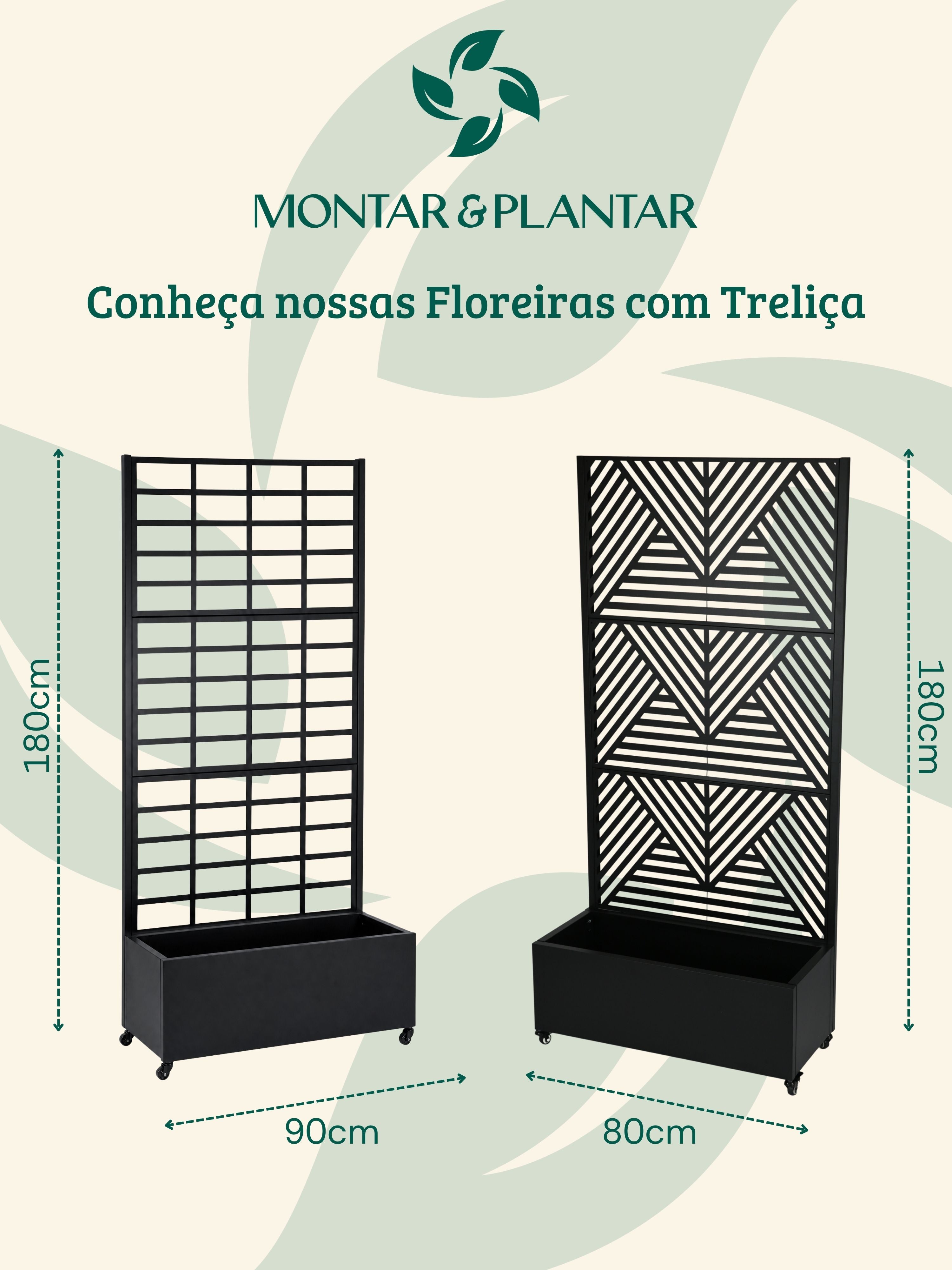 Floreira com Treliça Grid Metálica 1,80x90cm Preta