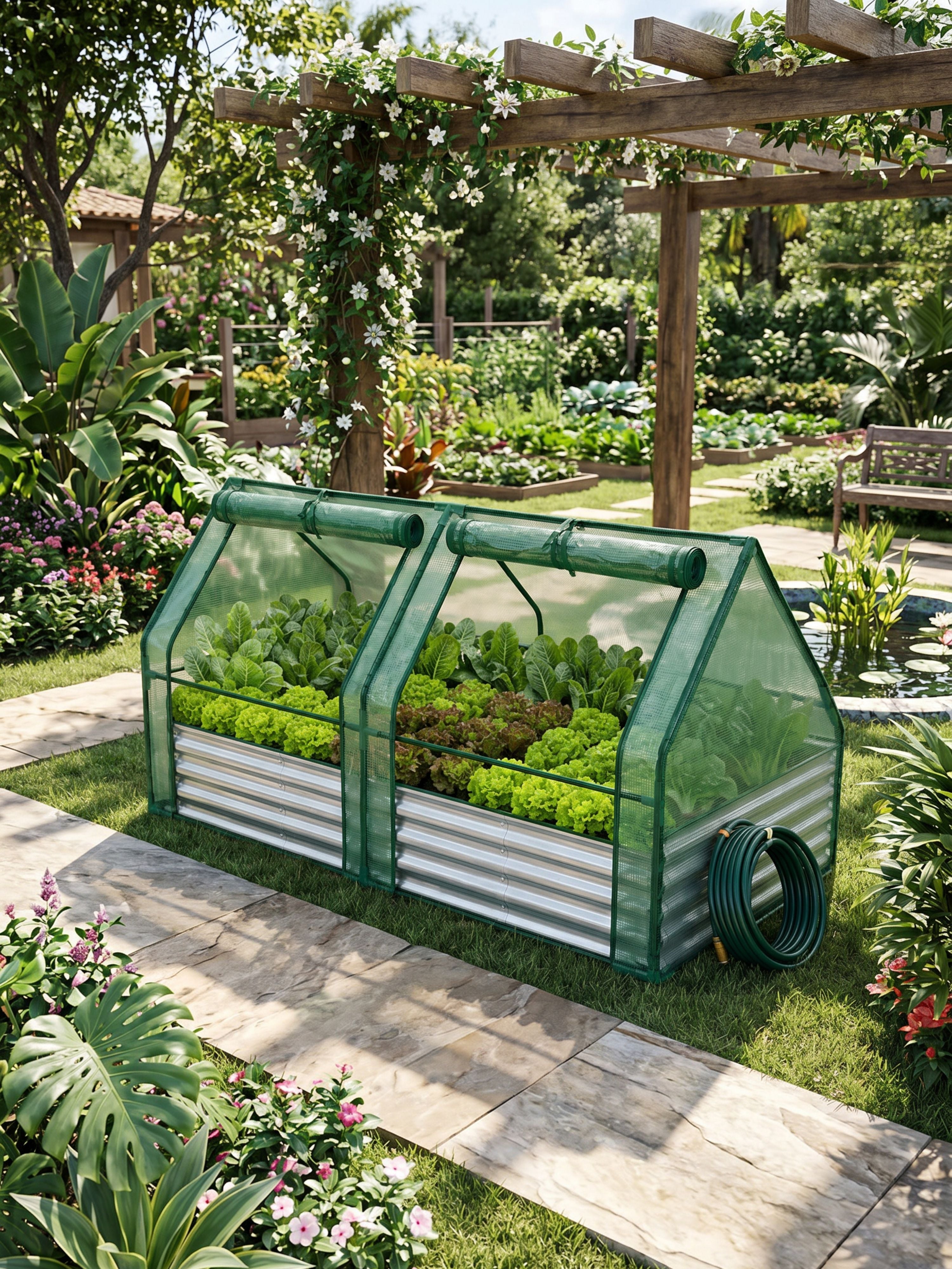 Canteiro Metálico para Jardim com Estufa 90cm x 180cm