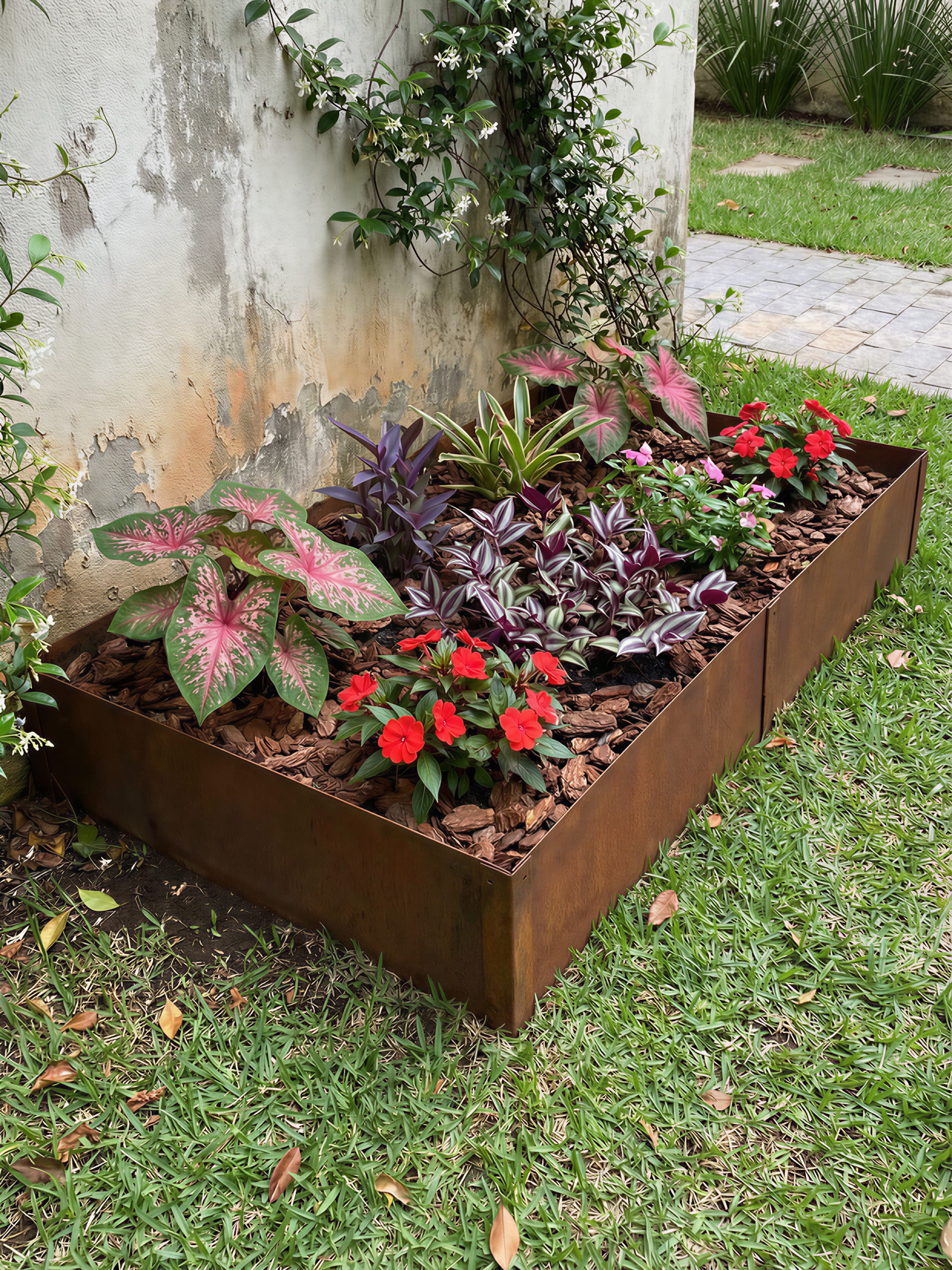 Limitador Metálico Flexível Jardim 24cm x 1,06mt Cinza 6 Pç